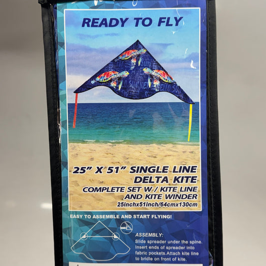 SURFGEAR Single Line Turtle-Designed Delta Kite - Complete Set with Kite Line & Winder Sz 25" x 51" KIT2 DELTA KITE