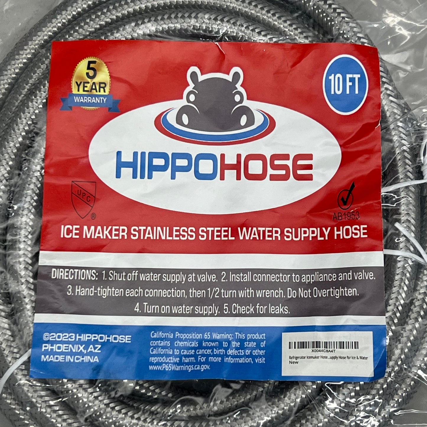 HIPPOHOSE Ice Maker Stainless Steel water Supply Hose 1/4" 10ft X0044C8A4T