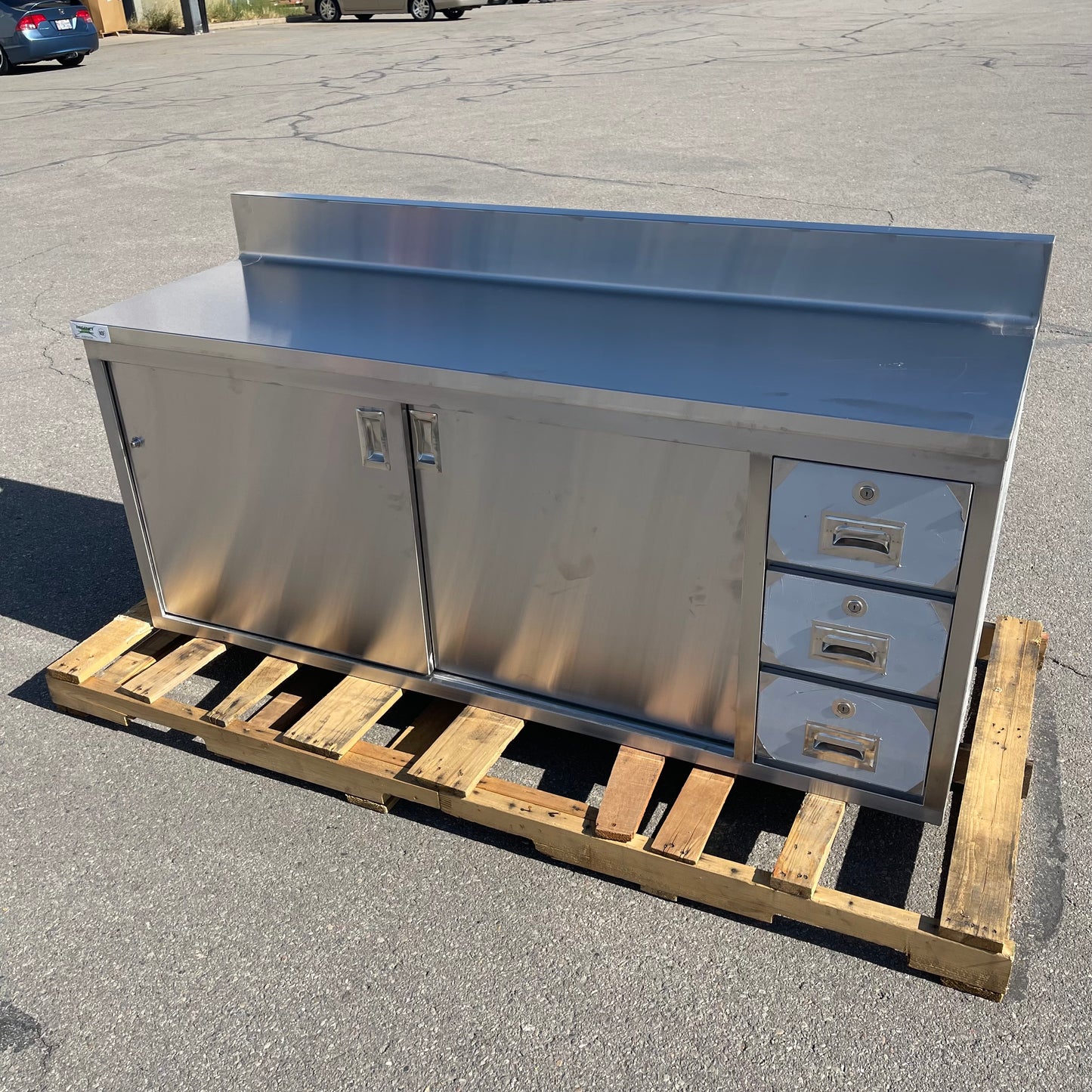 Z@ REGENCY Enclosed Base Sliding Doors Table 74”x36”x24” Stainless Steel 600EBTB2472R (AS-IS)