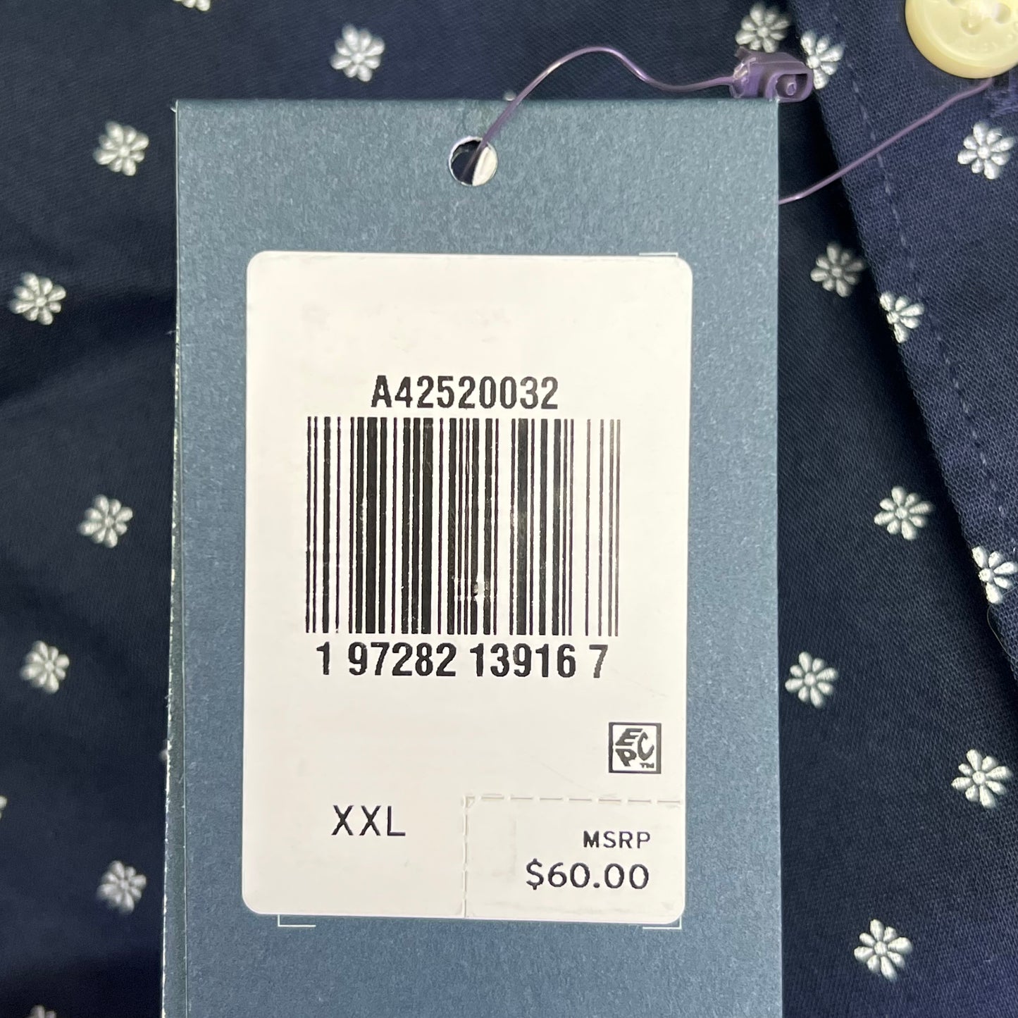 DOCKERS Stain Defender Button Up Shirt Daisy Pattern Men's Sz XXL Navy Blue