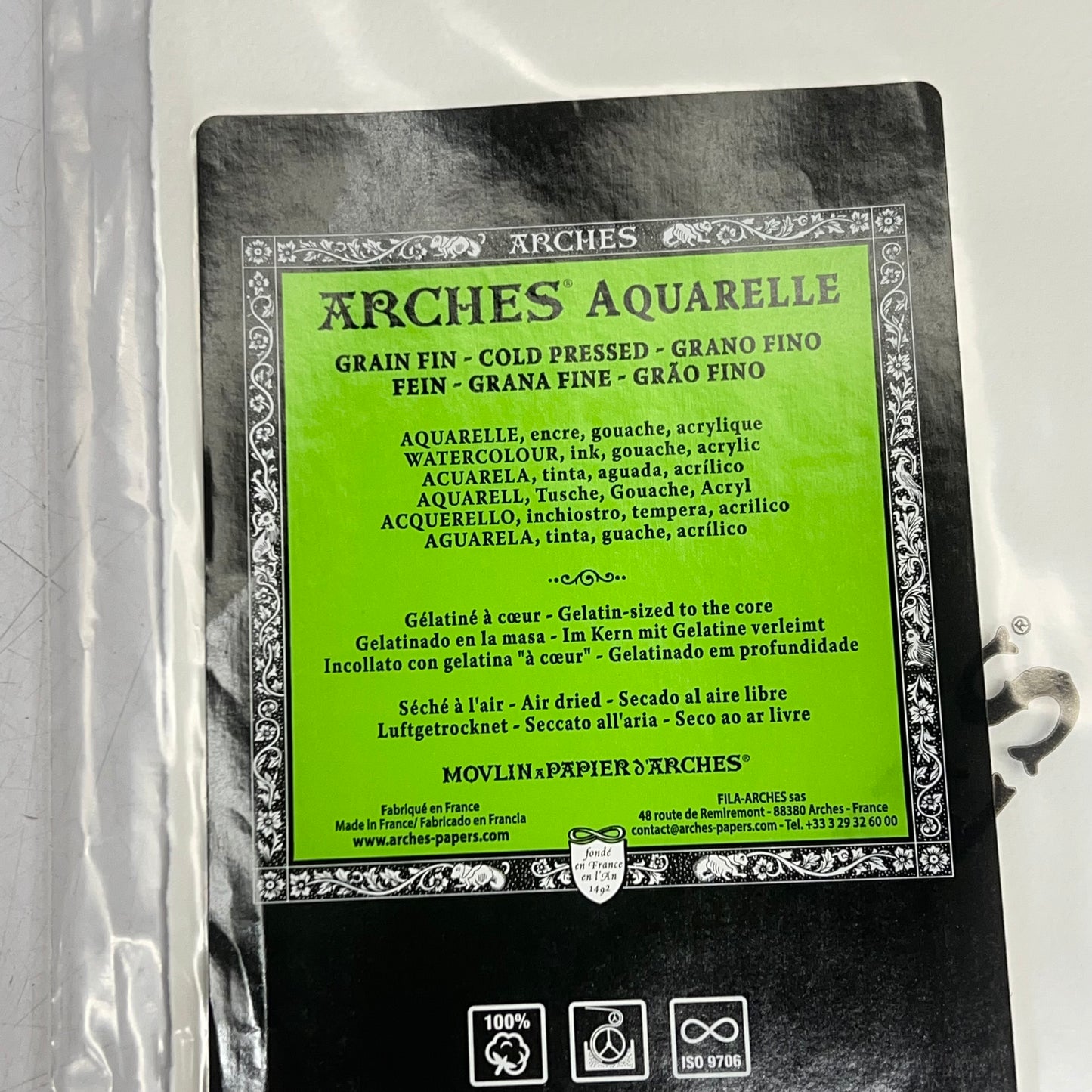ARCHES AQUARELLE (5 SHEETS) Cold Press Watercolor Papers 22"x30" 300GSM-140LB Bright White
