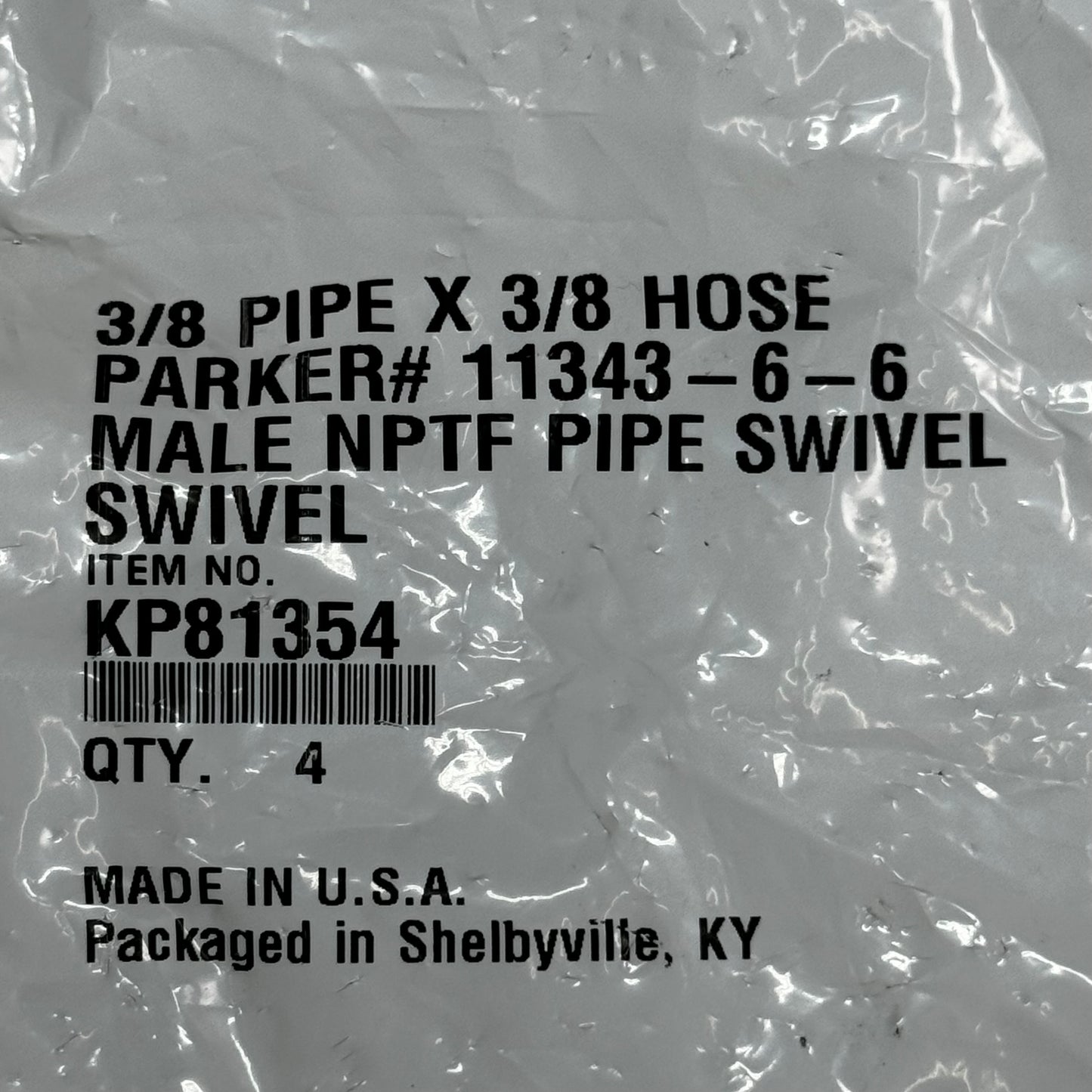 PARKER (4 PACK) Hydraulic Hose Male NPTF Pipe Swivel 3/8" x 3/8" Steel KP81354