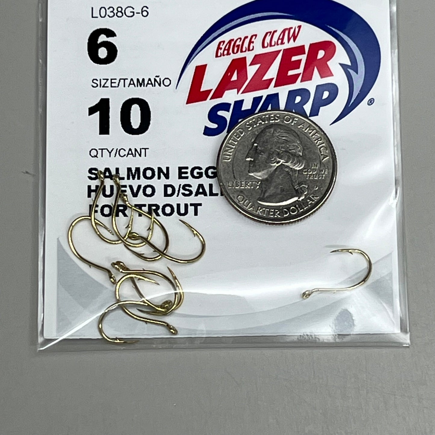 EAGLE CLAW(5 PACK) High Carbon Steel Lazer Sharp Salmon Egg Gold #6 10pc L038G-6