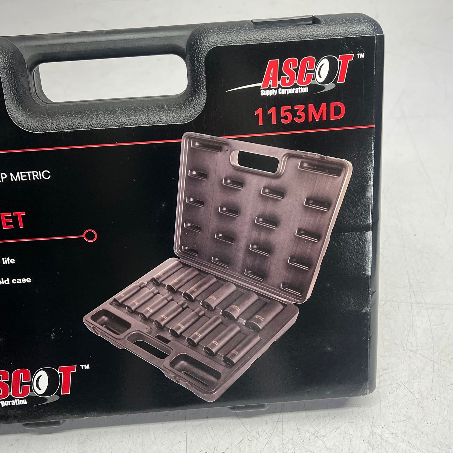 ASCOT (14 PIECE SET) Deep Impact Socket Set W/ Hard Case Metric Black 1153MD