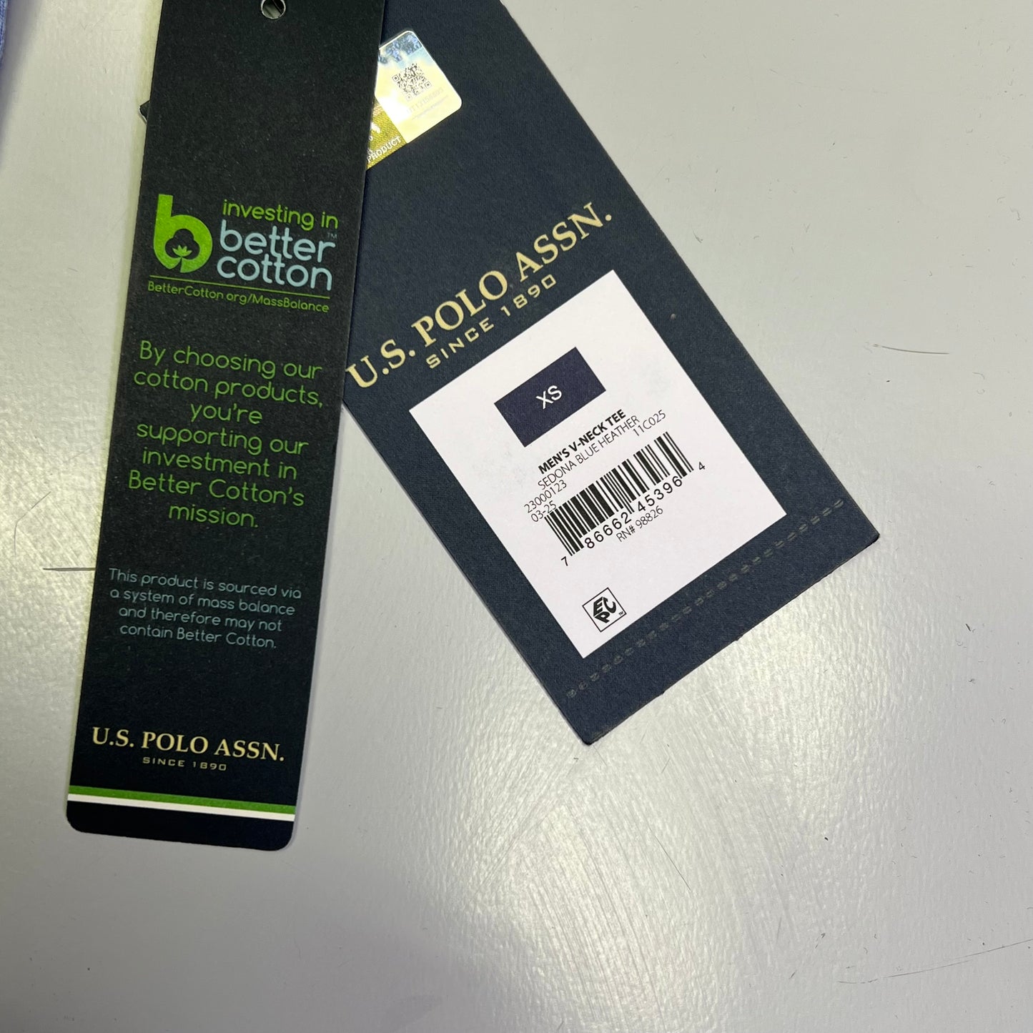 ZA@ U.S. POLO ASSN V-Neck Short Sleeve Tee Shirt Men's Sz XS Sedona Heather Blue