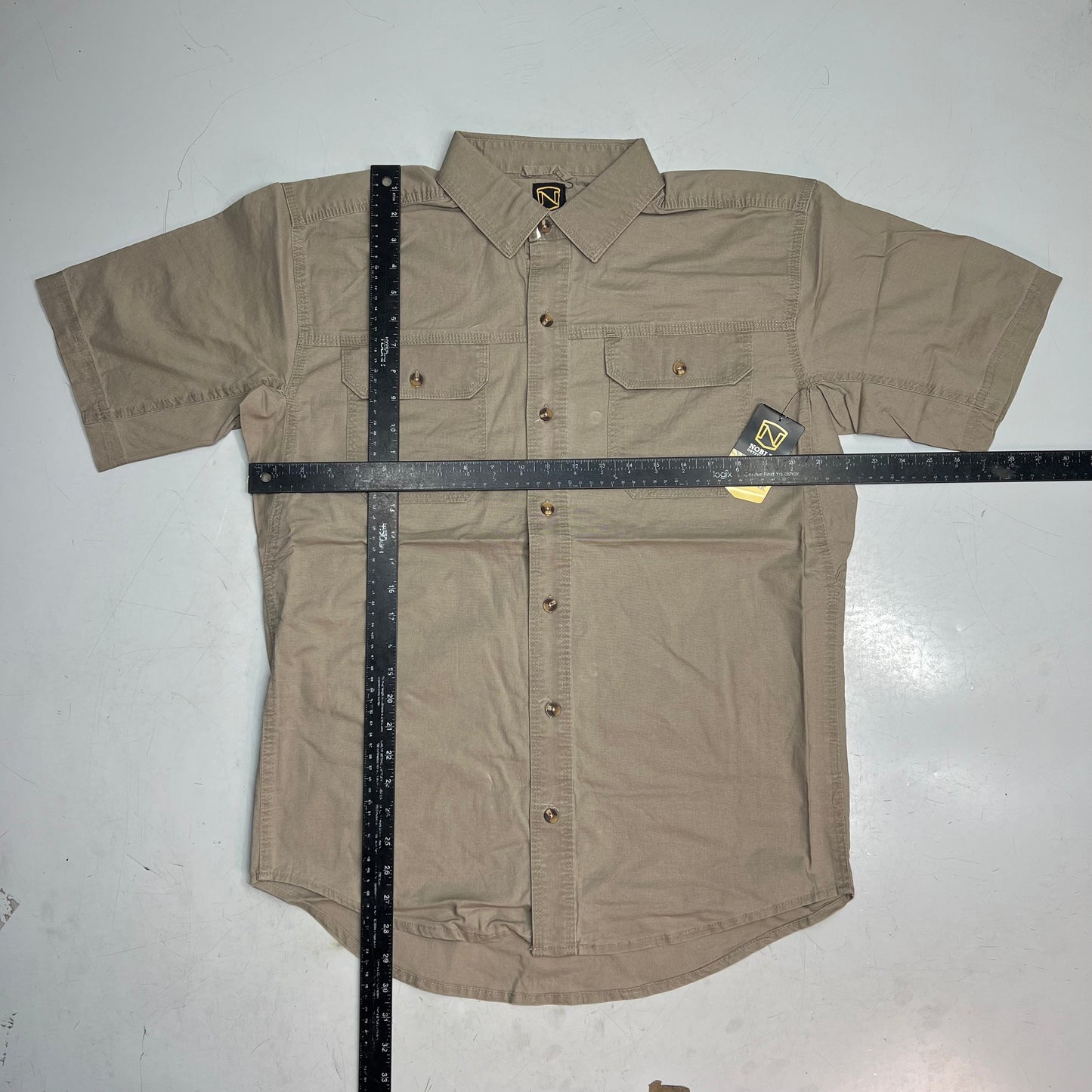 NOBLE OUTFITTERS Short Sleeve Weathered Work Shirt Men's Sz M-R Khaki 12005
