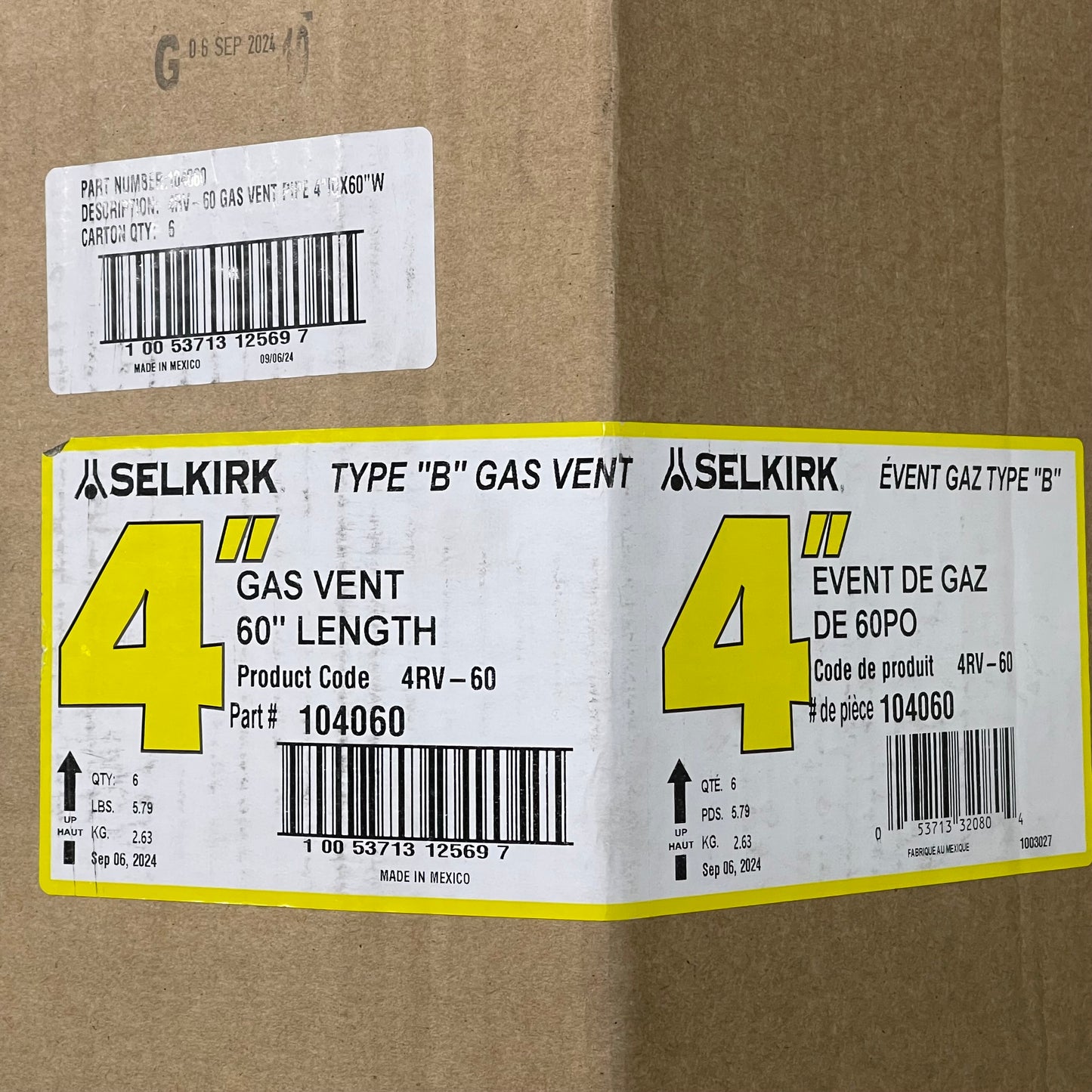 SELKIRK (6-Pack) Duravent Locktab Double Wall Round Gas Pipe 4" Dia x 5' L Steel 4RV5