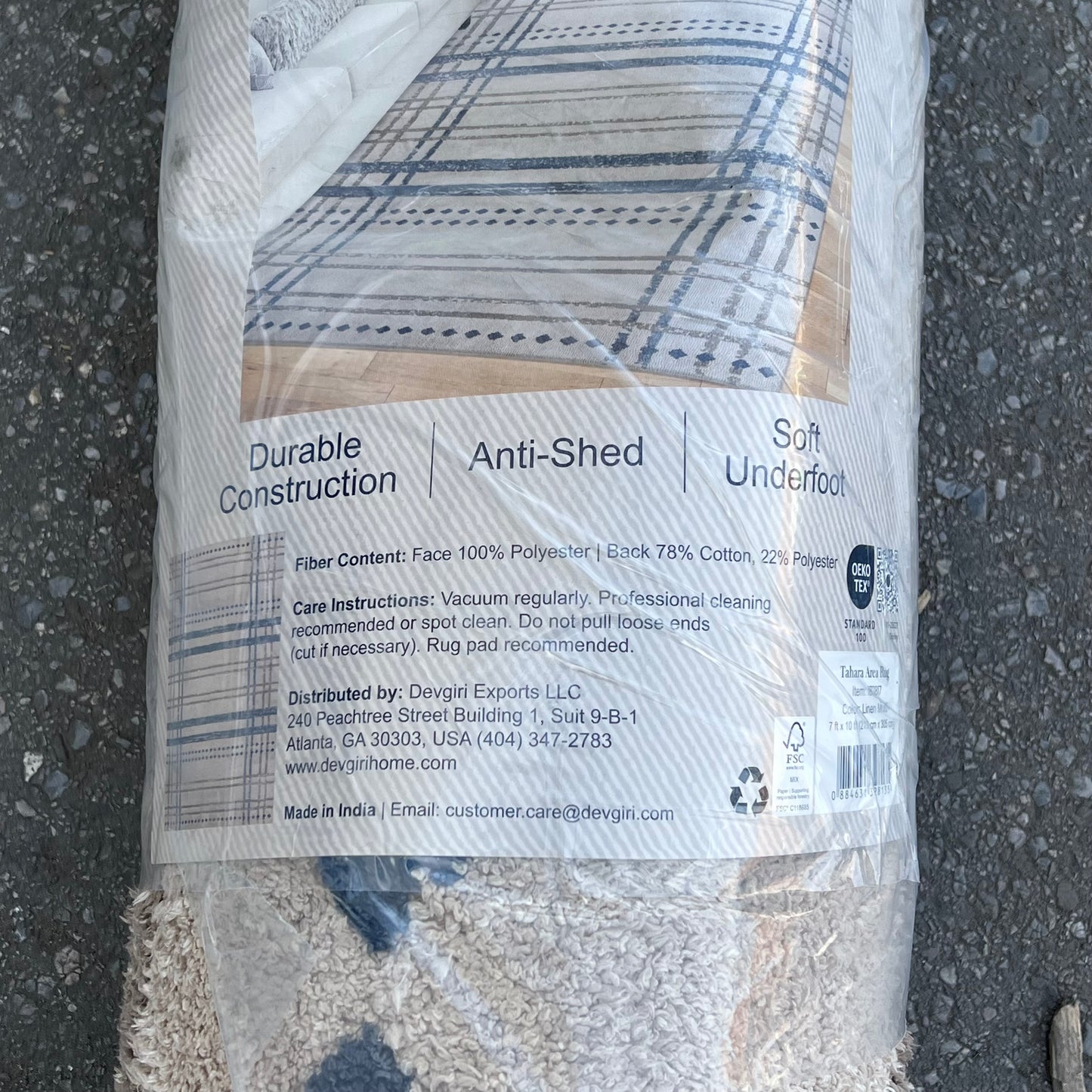 ZA@ TAHARA Large Thick Area Rug Canvas Bottom 7ft x 10ft Linen/Tan (Used) A