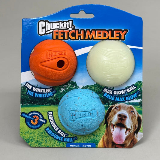 ZA@ CHUCKIT! Fetch Medley For Medium Dogs Pack of 3 Balls Blue, Orange, Glow 0520520 A