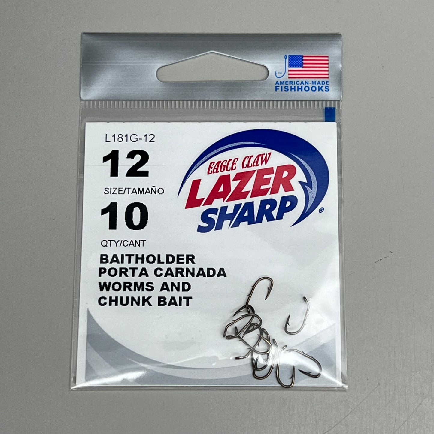 EAGLE CLAW (5 PACK) Sharp Worms & Chunk Baitholder Hook Bronze #12 10pc L181G-12