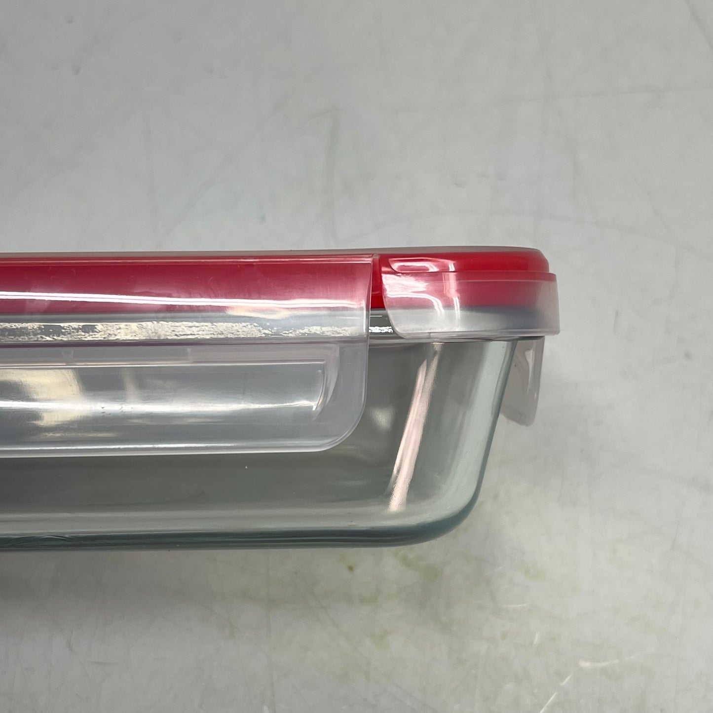 ZA@ PYREX (8 PIECE SET) FreshLock Rectangular Glass Storage Set 2, 6, & 8 Cups Containers  Clear/Red 1149251 A