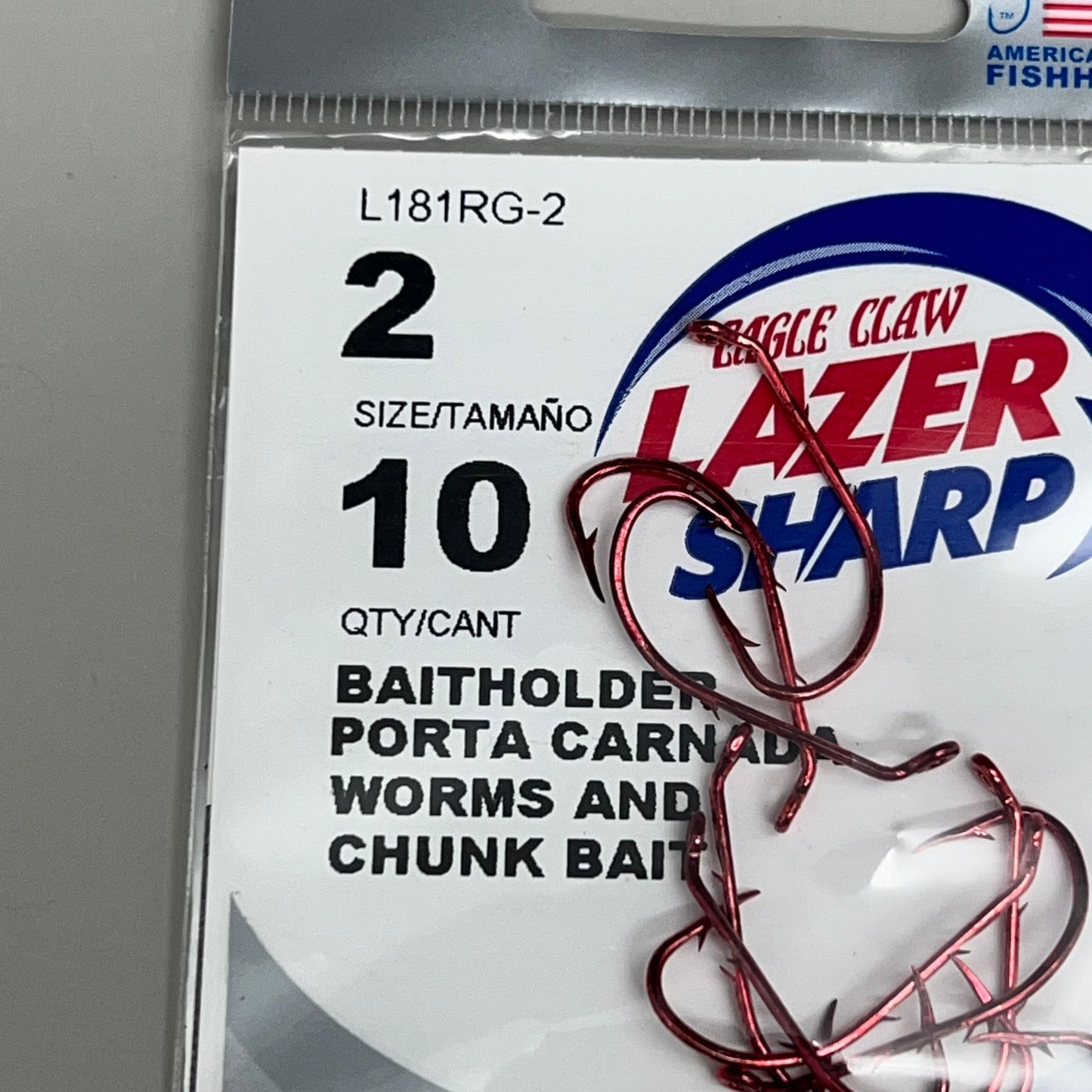 EAGLE CLAW (5 PACK) Lazer Sharp Down eye Offset Baitholders Red #2 10pc L181RG-2