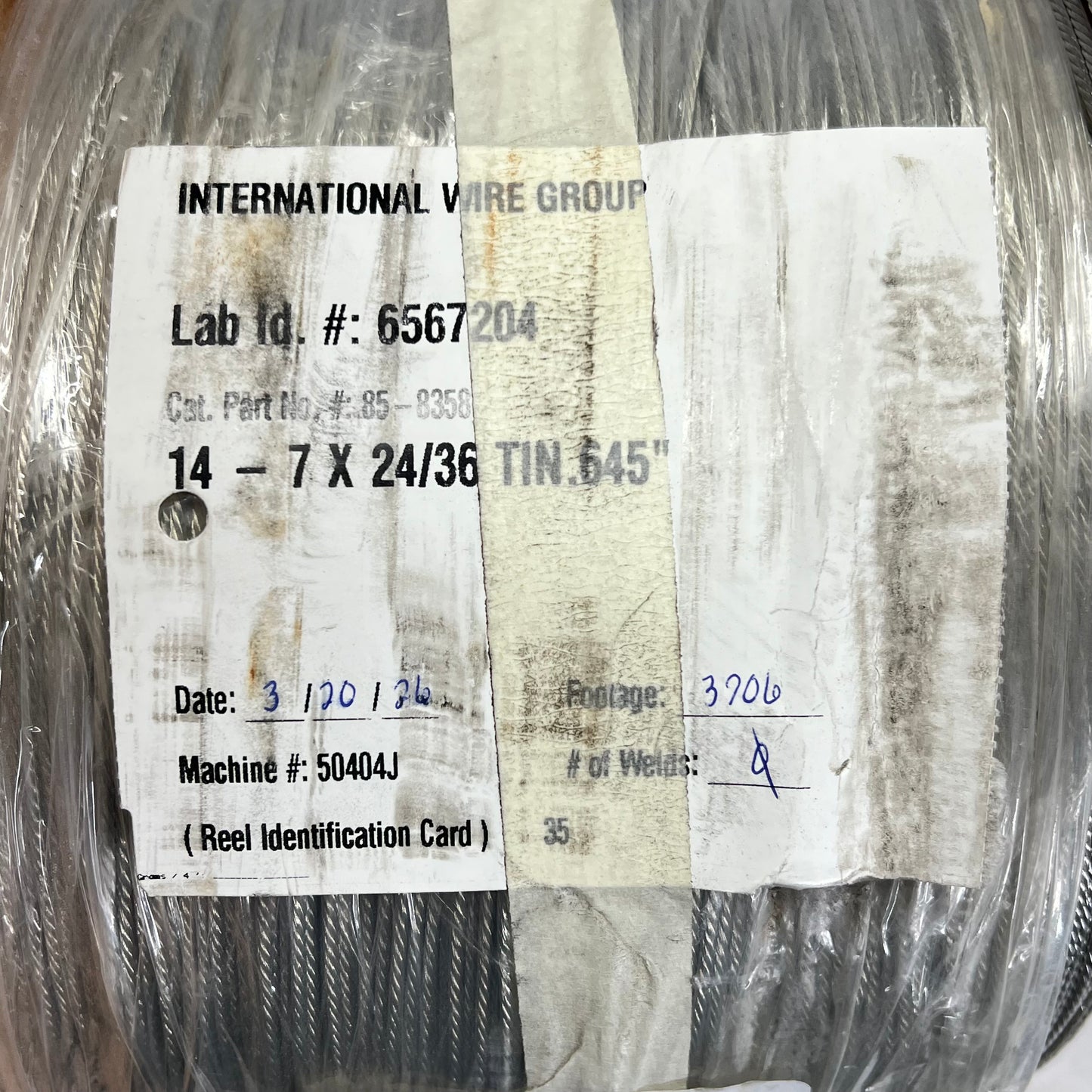 Grounding Wire Bare 14 AWg -7 X 24/36 Tc Rope .645" TIN 3,906' Tinned Copper
