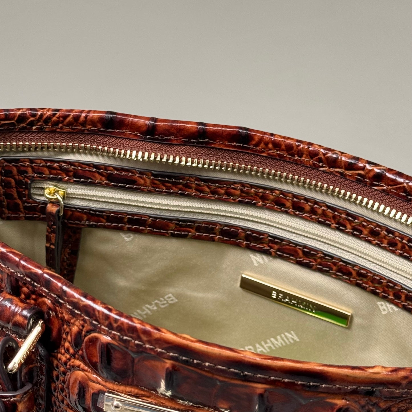 BRAHMIN Melbourne Leather Crocodile Embossed Med Asher Tote Bag (Brown)