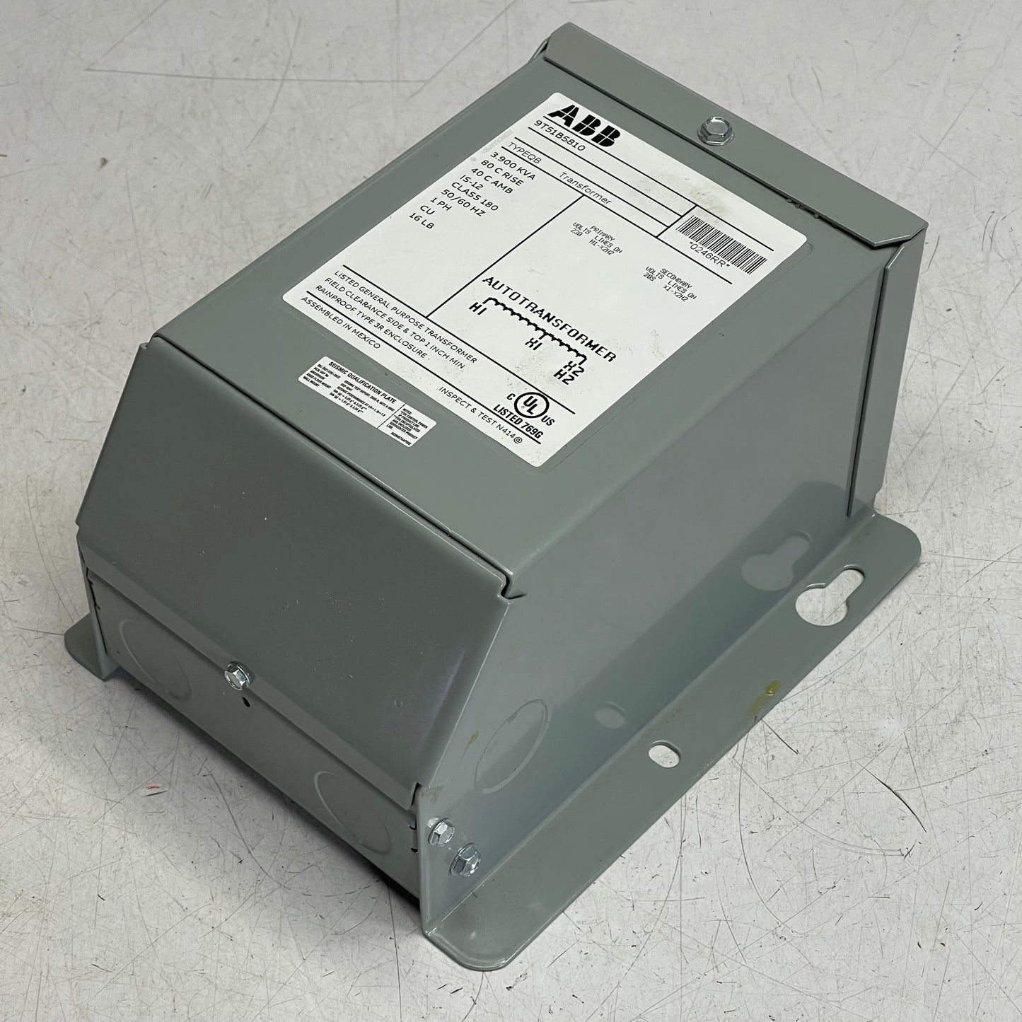 ABB Type QB Autotransformer, Single Phase, Low Voltage, Dry Type 3.9 kVA, 50 Hz 9T51B5810