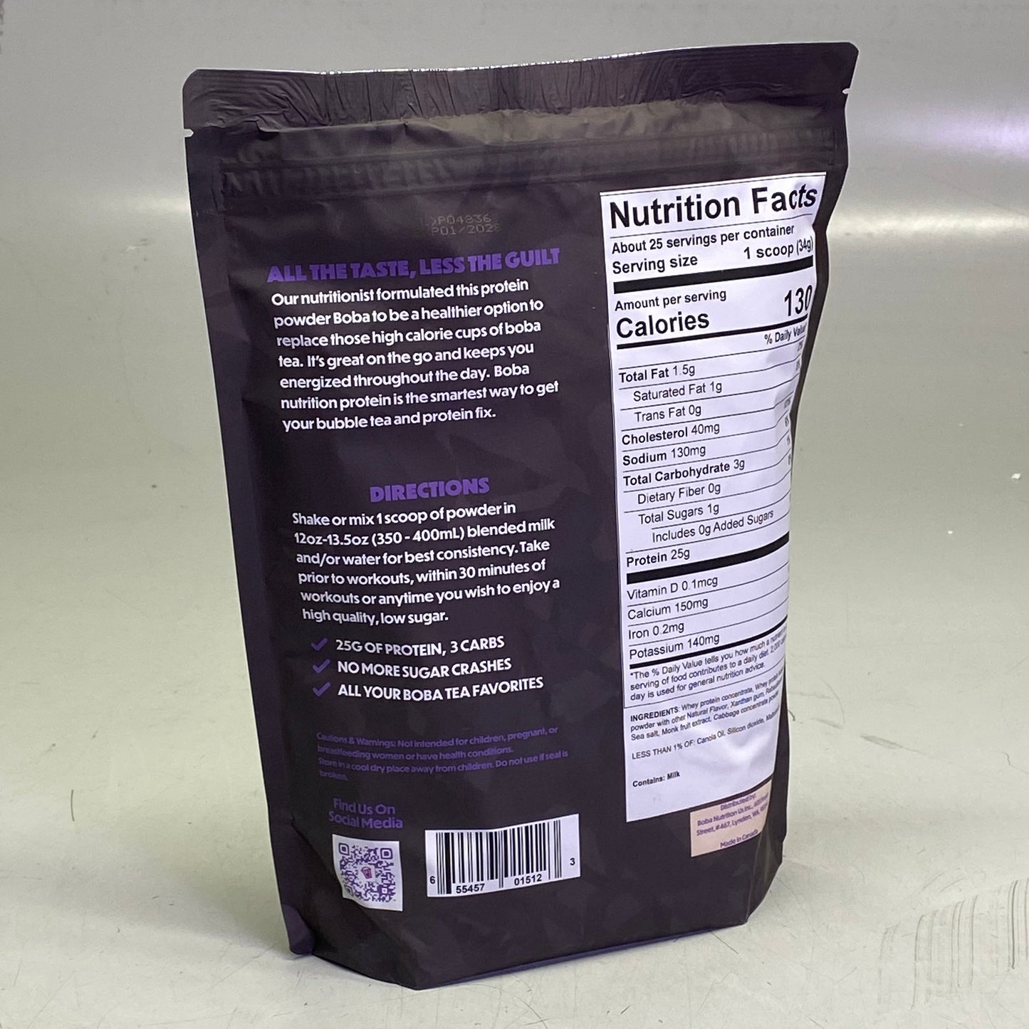 BOBA NUTRITION 25 Servings Whey Protein Powder 30 oz BB 01/28