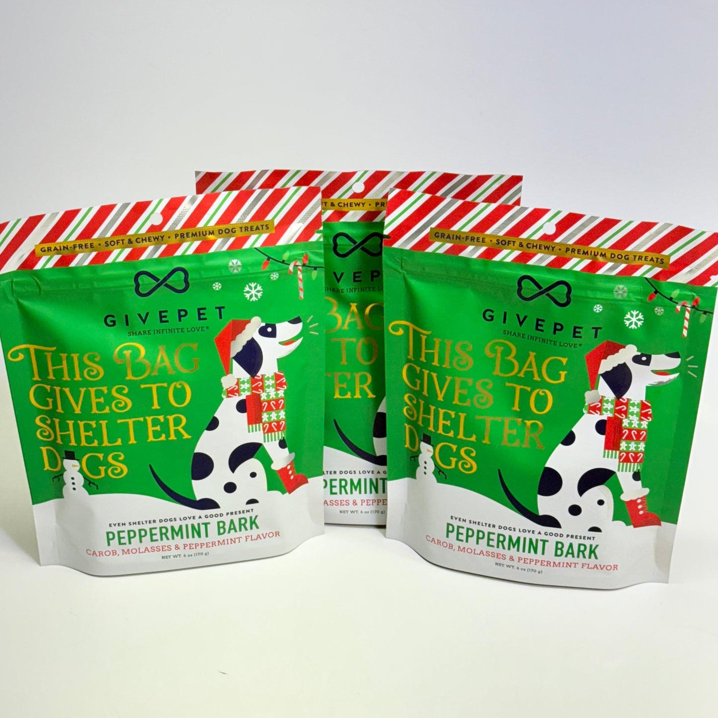GIVEPET (3 PACK) Peppermint Bark Premium Dog Treats Soft & Chewy 6 oz BB 08/27