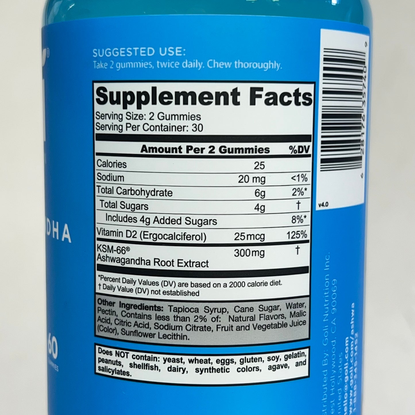 GOLI NUTRITION (2 PACK, 60 EACH) Ashwaganda Gummies Vitamins 30 Serving BB 10/27