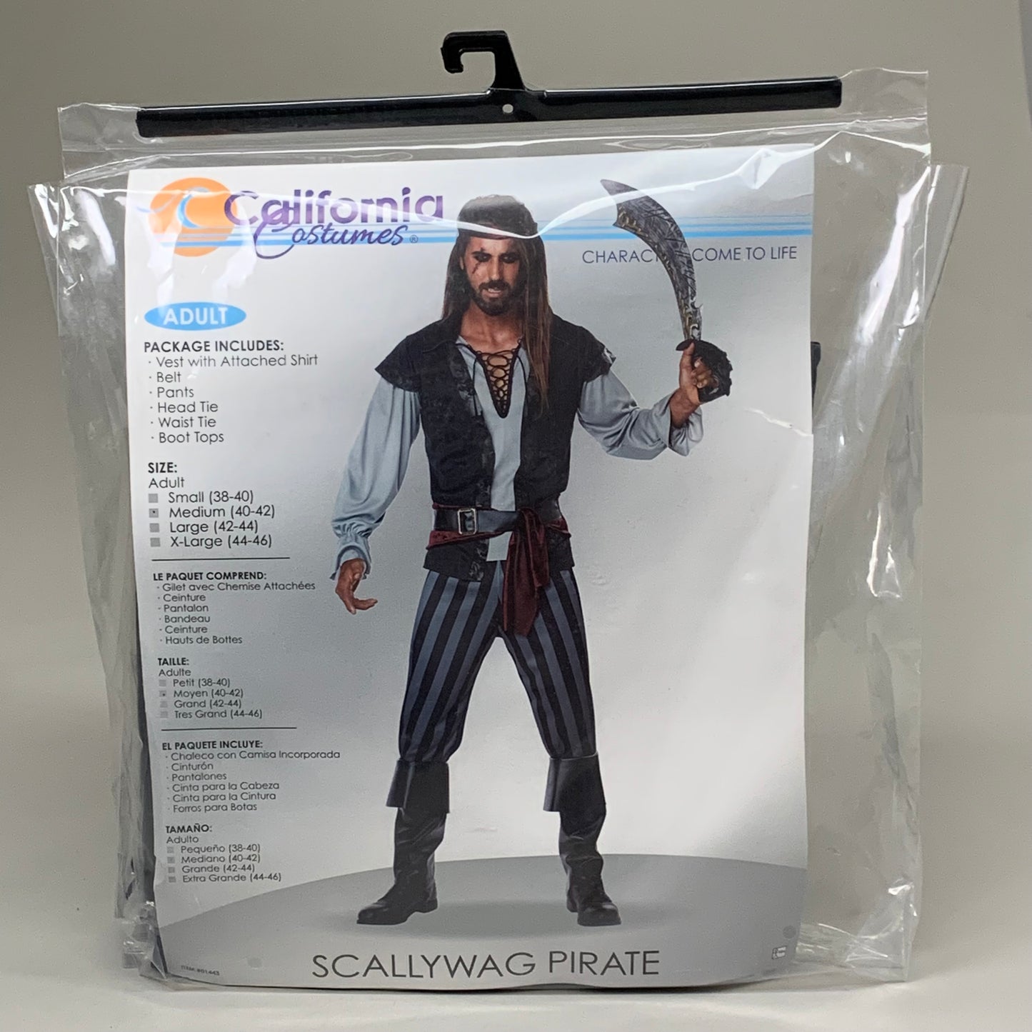 CALIFORNIA COSTUMES Men's Scallywag Pirate Costume Sz-M (40-42) Grey 01443