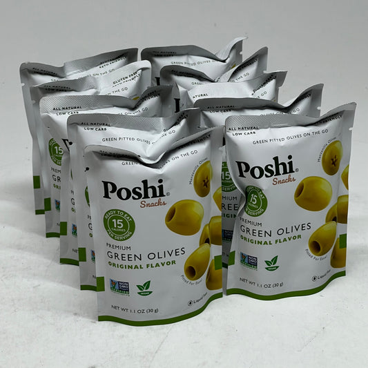 ZA@ POSHI (10 PACK) Snacks Green Olives Original Flavor 1.1 oz. BB 09/27