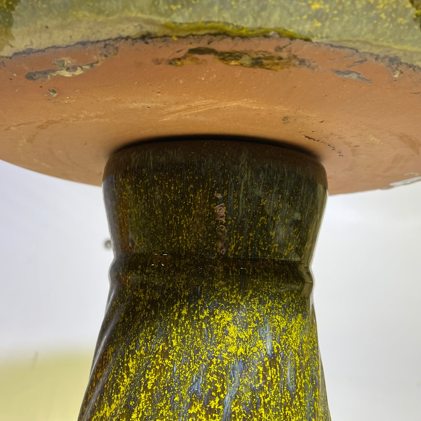 ZA@ Glazed Pottery 2 Piece Swirl Stand Bird Bath 22" L x 20" Dia Bright Yellow/Taupe