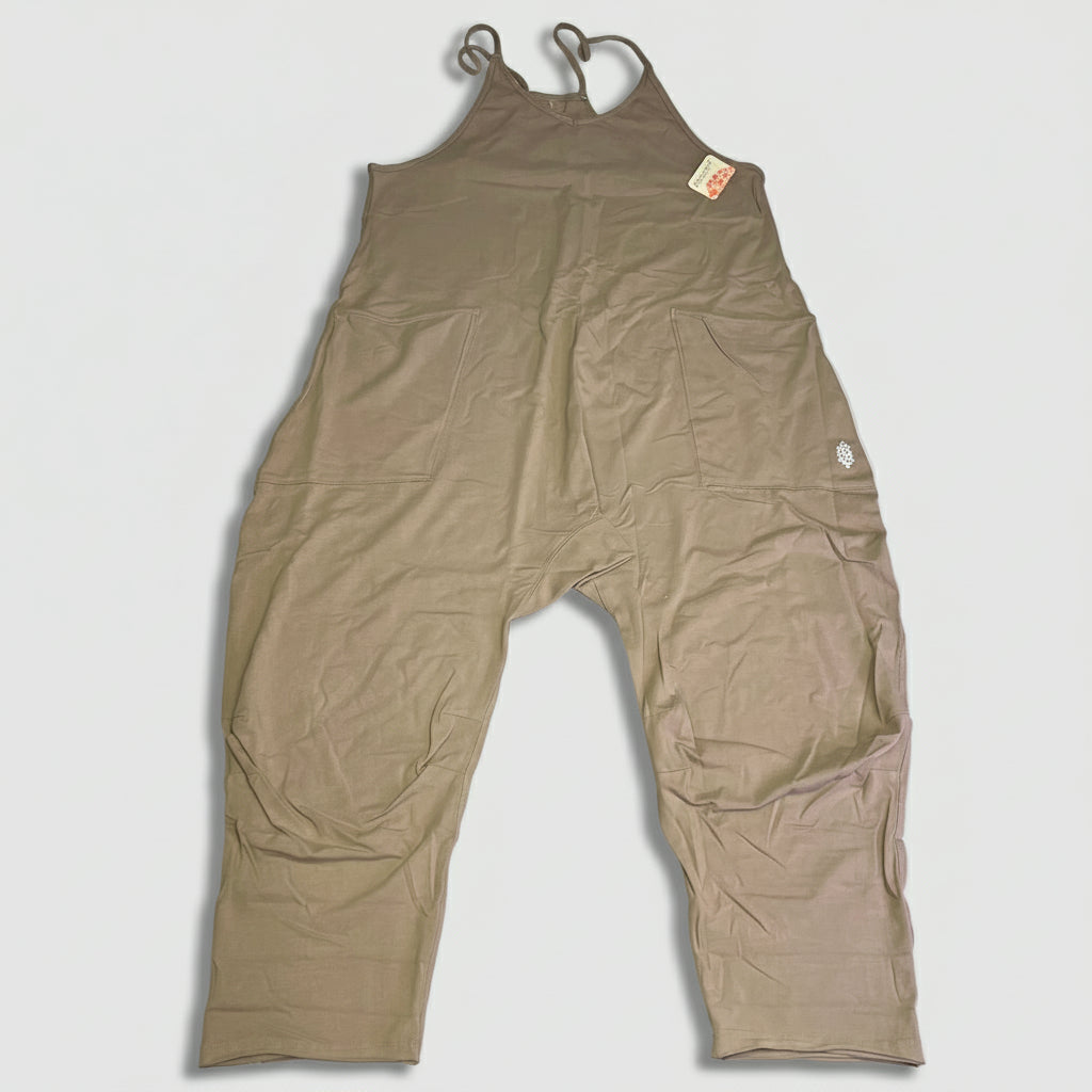 FREE PEOPLE Hot Shot Onesie Relaxed Fit Women's Sz L Mocha Latte 80029523