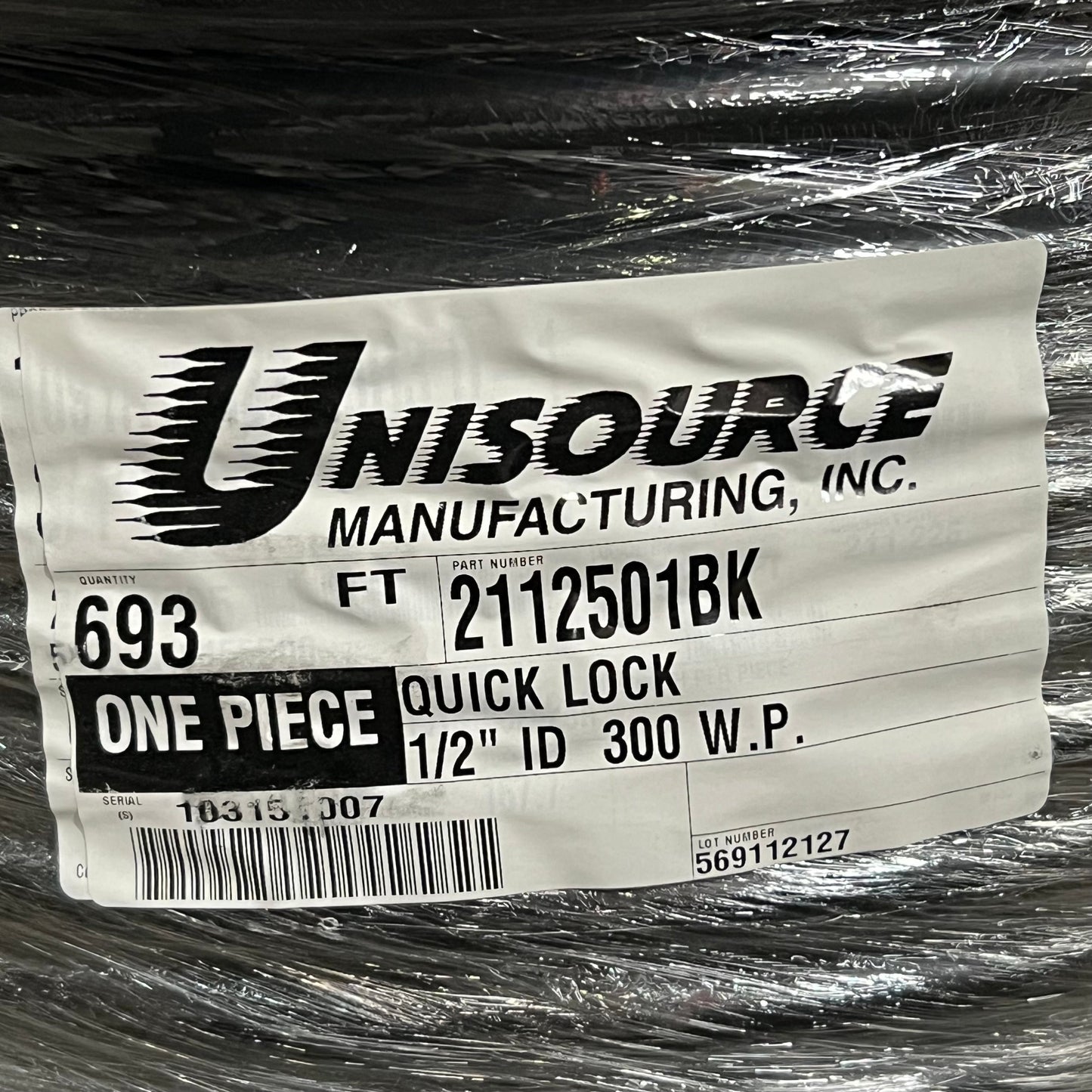 UNISOURCE Quick Lock  Rubber Hose 1/2" 300 W.P. Black 693 ft. 2112501BK