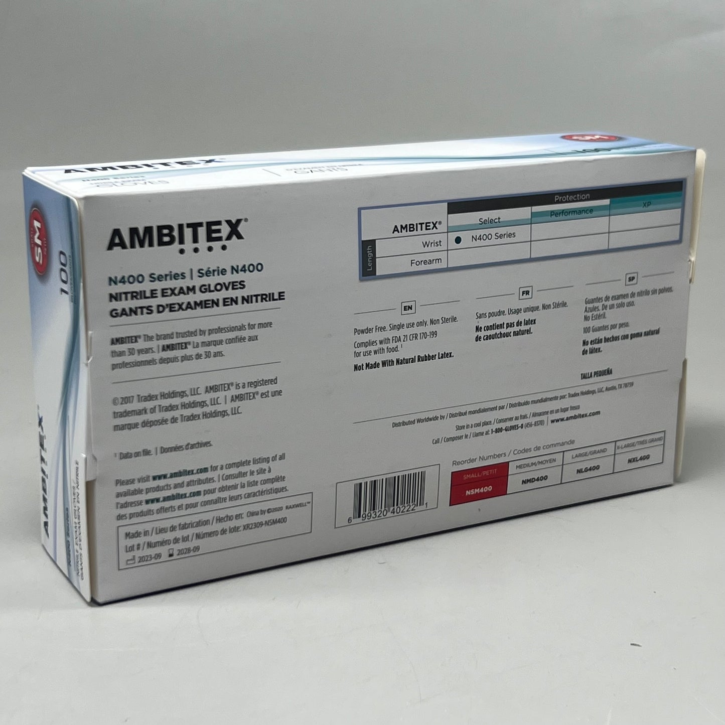 AMBITEX (100 Gloves)Nitrile Exam Gloves Size Small N400 Series Blue