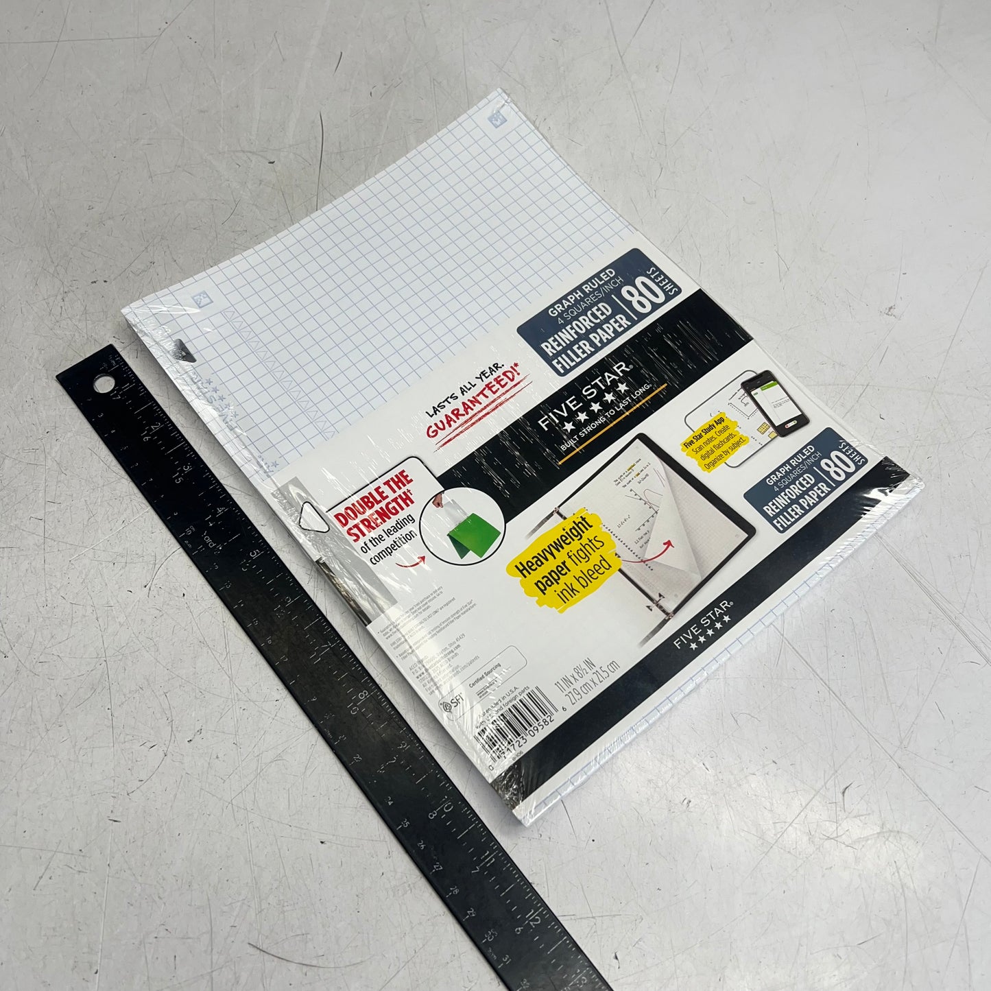 ZA@ FIVE STAR (5 PACK, 80 SHEETS EACH) Reinforced Graph-ruled Filler Paper  11"x8.5" White B-106