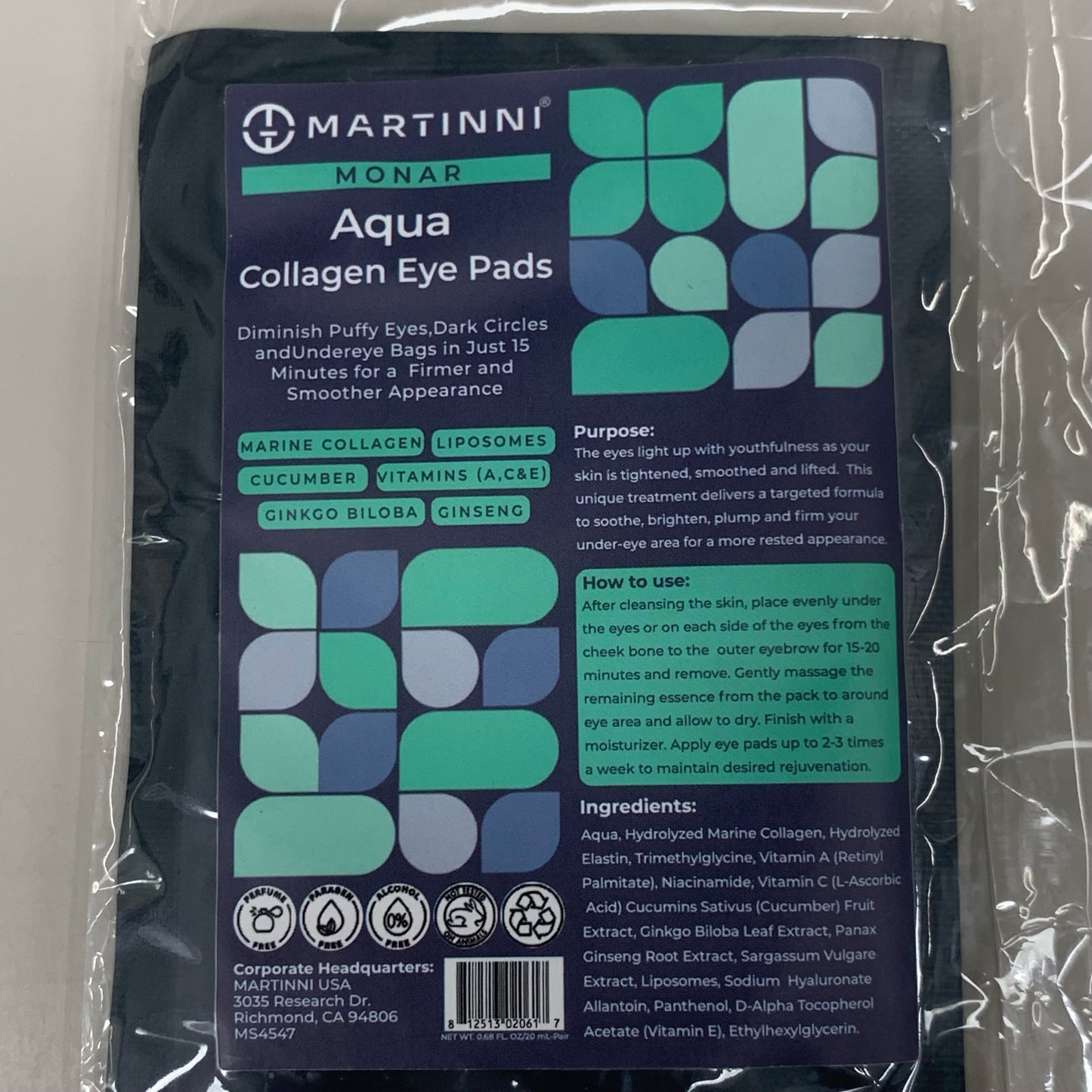 MARTINNI (5 PACK) Monar Aqua Collagen Eye Pads Diminish Puffy Eyes BB 06/2025