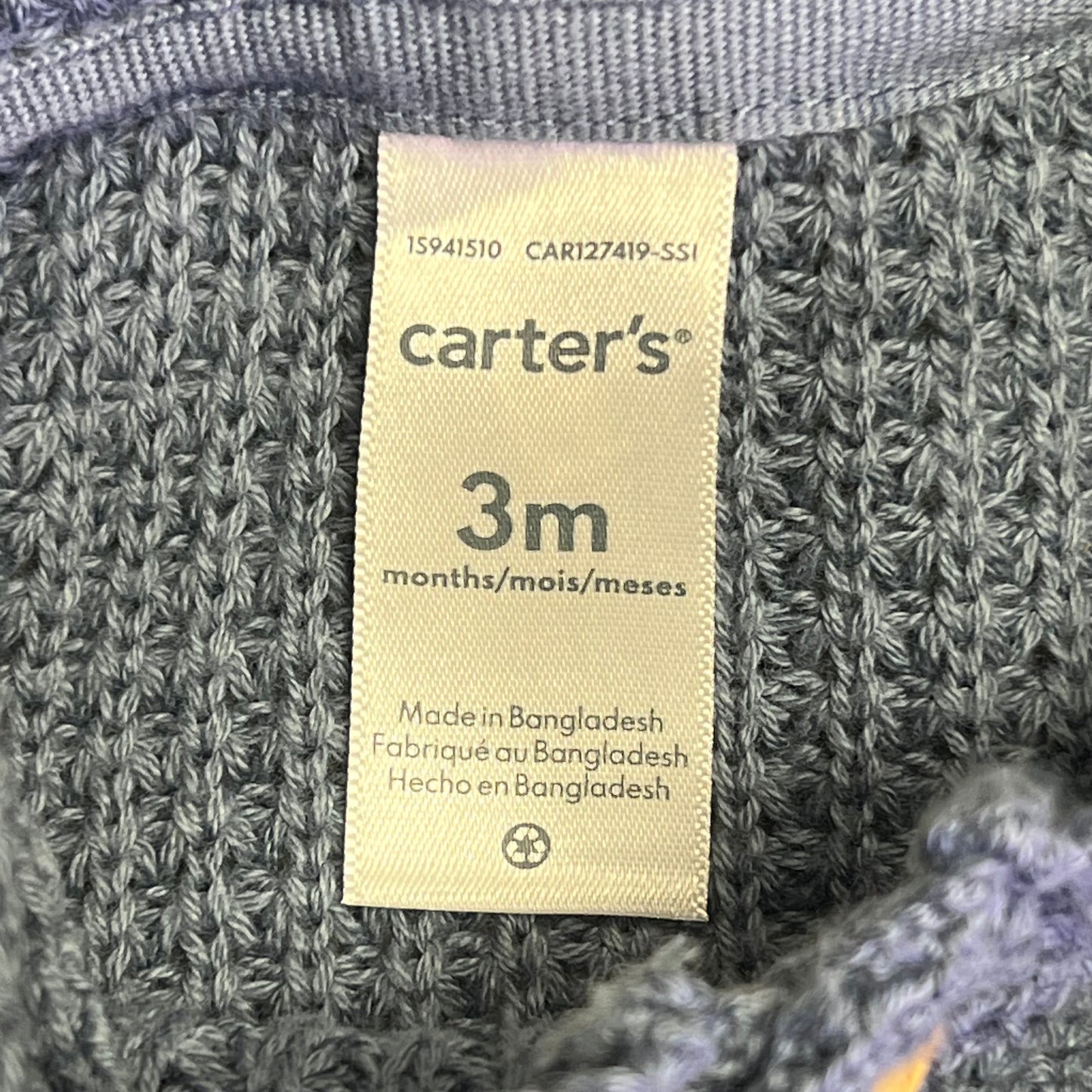 CARTERS Hooded Button Up Waffle Knit Cardigan Boy's Sz 3M Navy Blue IS941510