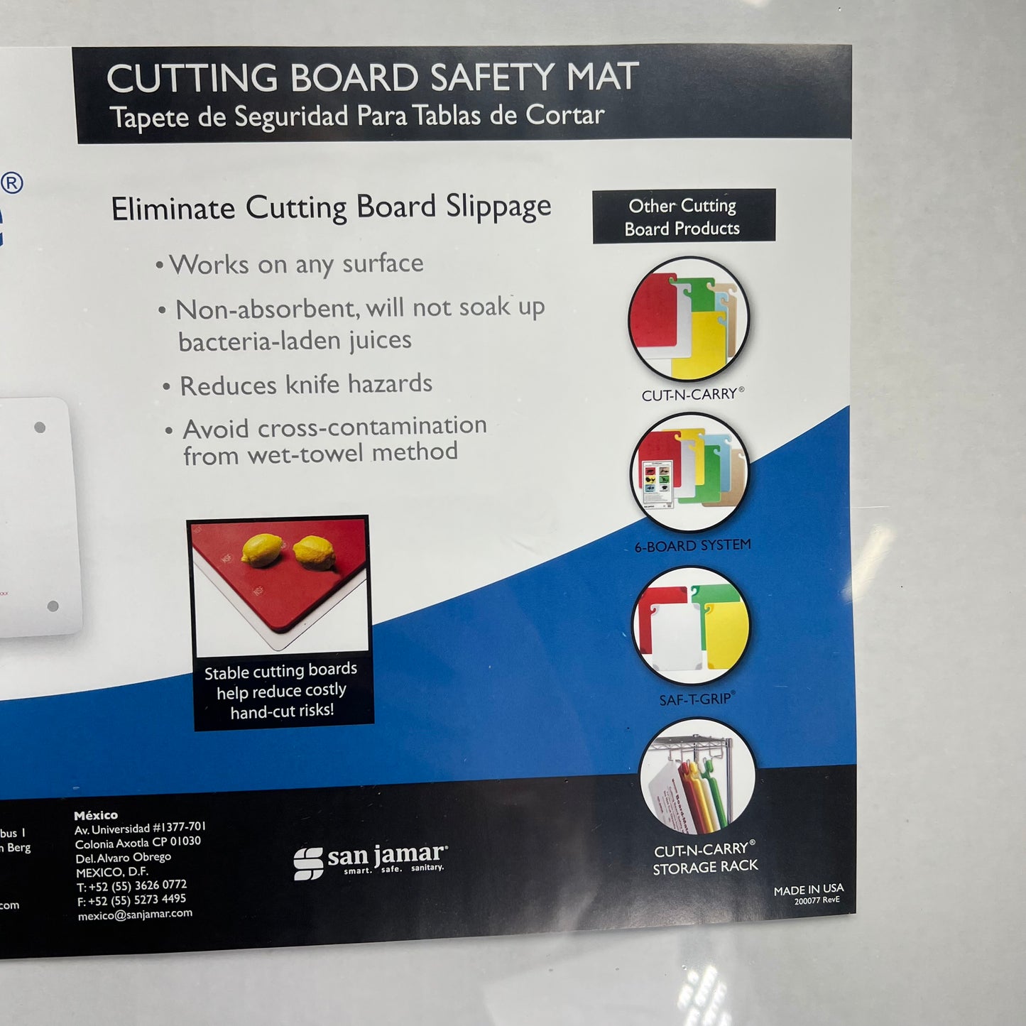 SAN JAMAR Saf-t-grip Cutting Board Mate Textured 16" x 22" White CBM1622
