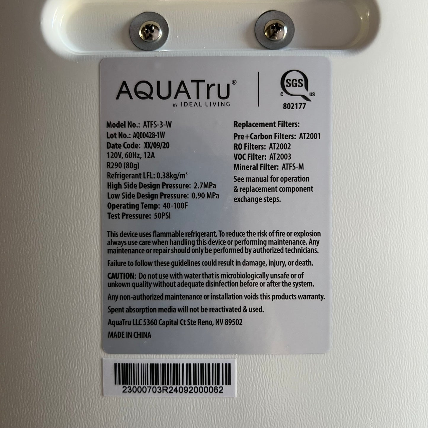 AQUATRU Advanced 7-Stage Purification 120V 50PSI, White & Black ATFS-3-W