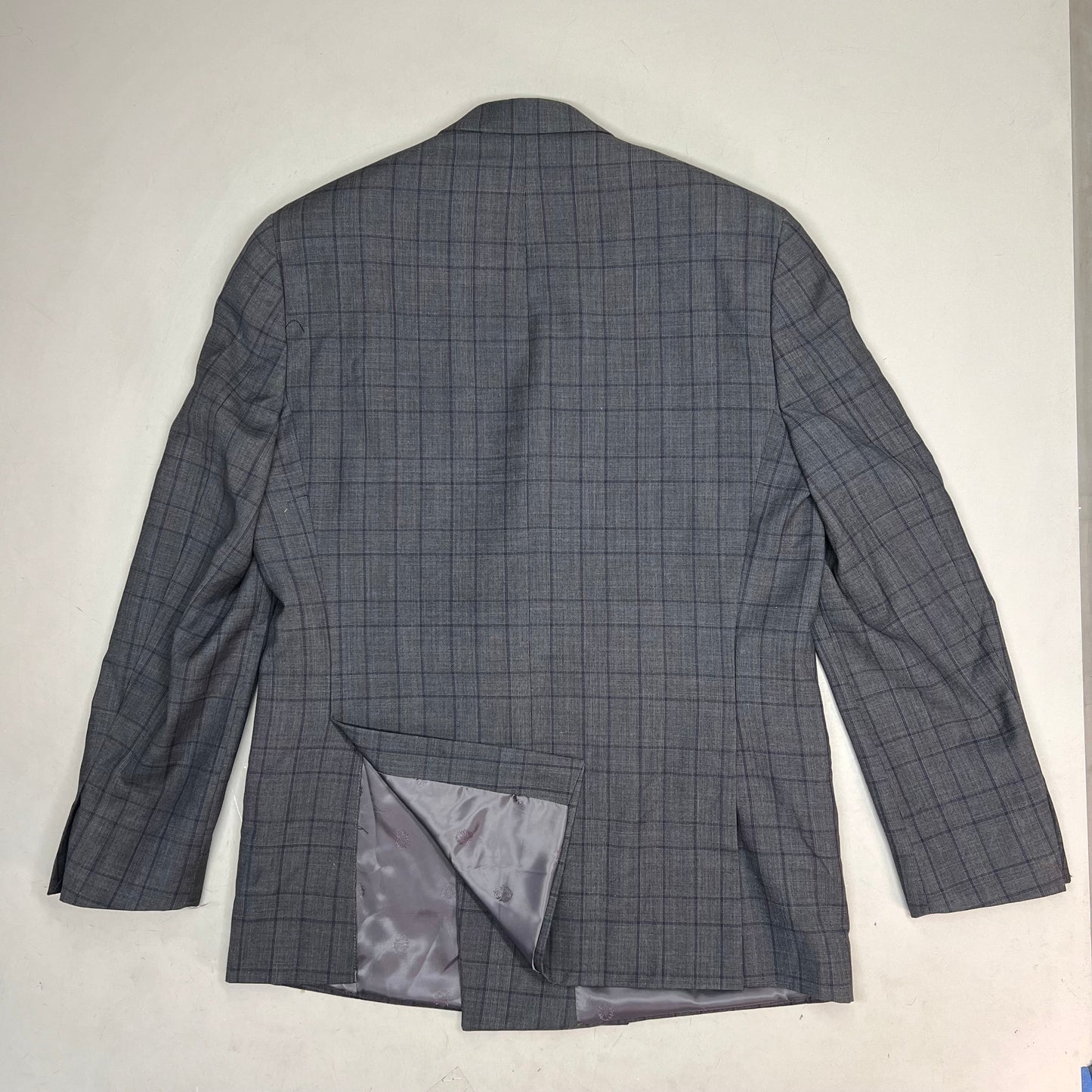 RALPH LAUREN  70% Wool Hand Tailored Suit Set Men's Sz 42 L Grey Purple Plaid (Pre-Owned)