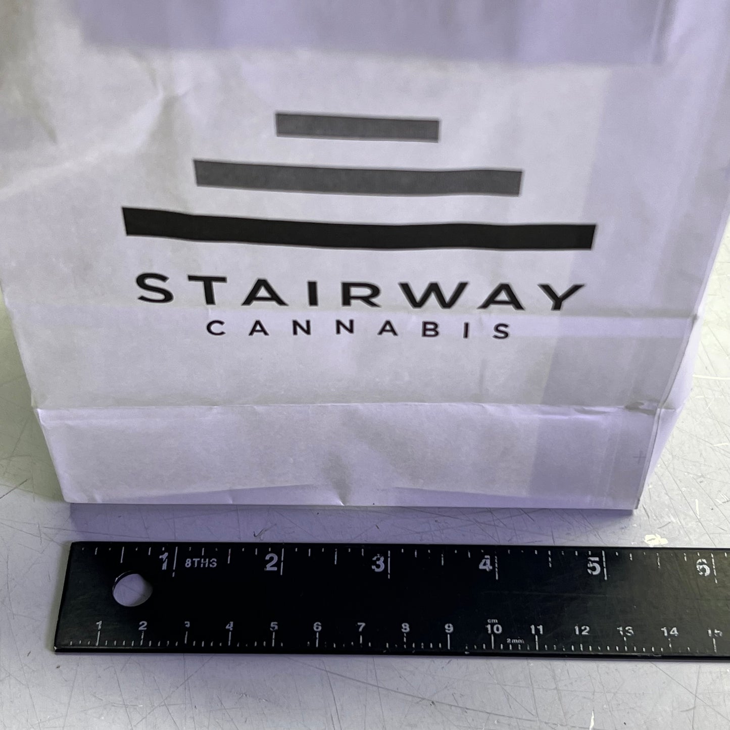 ZA@ STAIRWAY CANNABIS (750 Bags) White Kraft Shopping Bag Sz 8" x 5.5" x 3 1/4" STW-B2-03