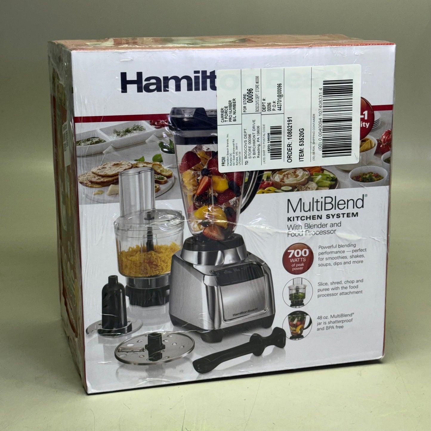 HAMILTON BEACH Kitchen System With Blender & Food Processor 700Watts 13" x 13.5" x 9.5" Grey 53520G