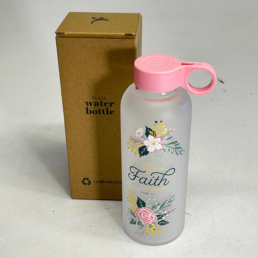 ZA@ CHRISTIAN ART GIFTS Corinthians 5:7 Floral Glass Water Bottle  19 fl oz Multicolor WBT246