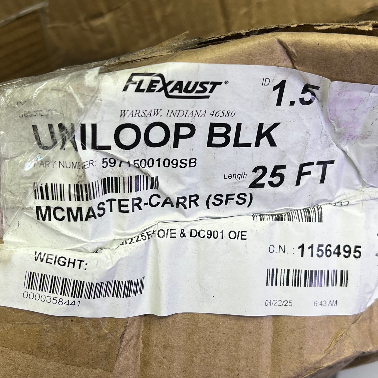 FLEXHAUST Uniloop Drain/Vacuum Hose Assembly 25ft 1.5ID Black 5971500109SB