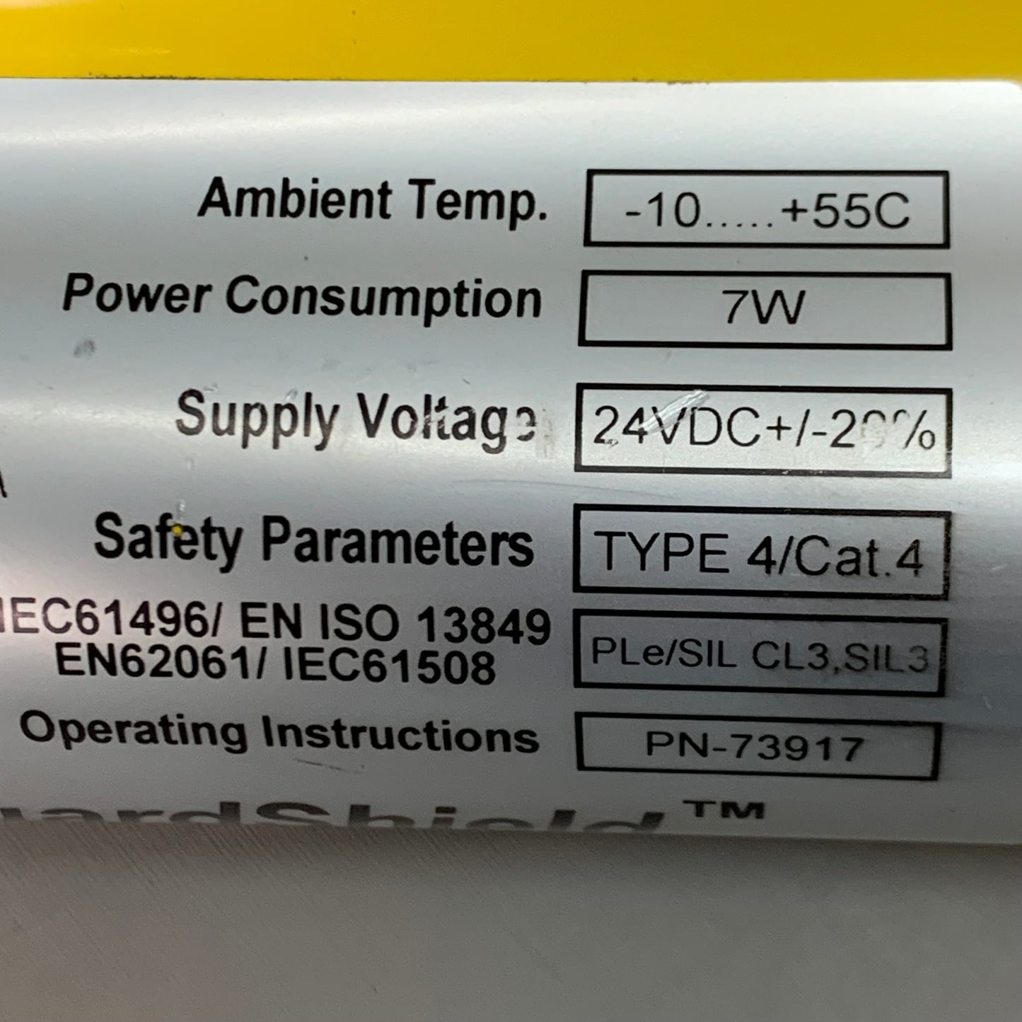 ALLLEN BRADLEY Guard Shield Light Curtain Transmitter 47" x 2" Yellow T4K1440YD Used AS-IS