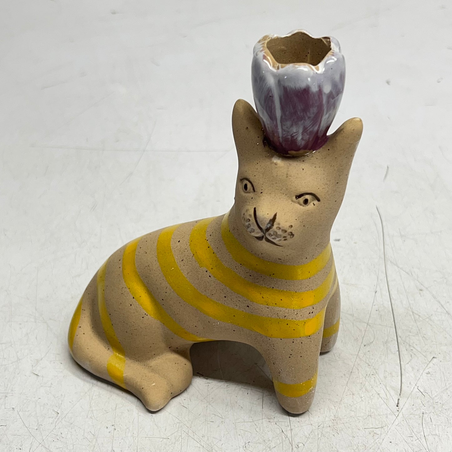 CREATIVE CO OP (2 PACK) Hand Painted Stoneware Cat Taper Holder 6-1/4"H DF769|5A