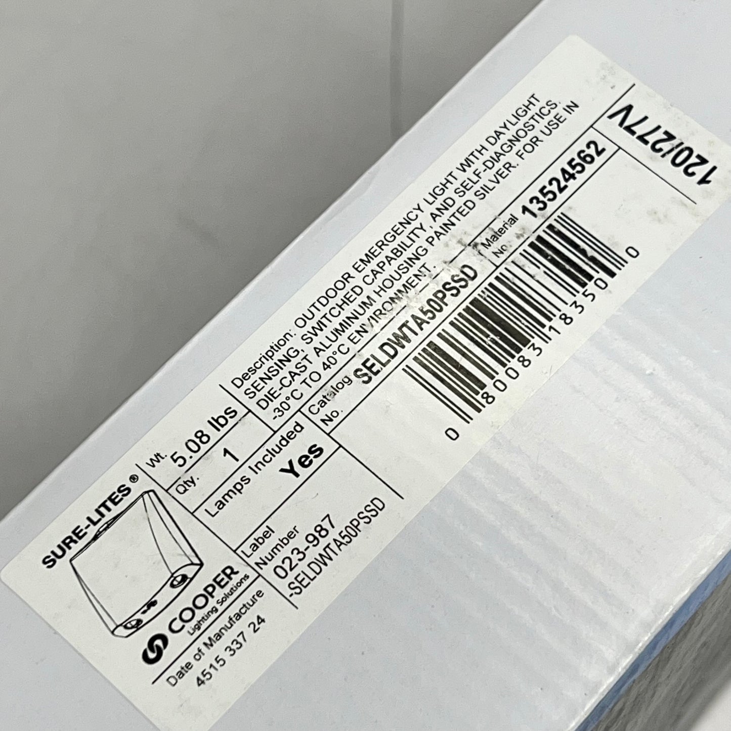 COOPER LIGHTING Sure-lites Led Emergency Light & Luminaire SELDWA50PS (Pre-Owned)