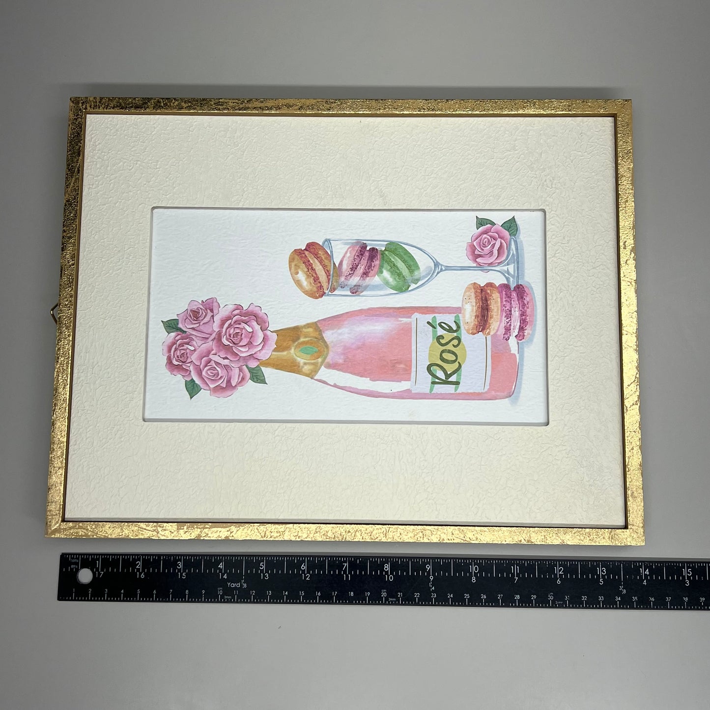 ASHLAND Champagne With Flowers & Macarons Wall Art w/ Wood Gold Frame 732672