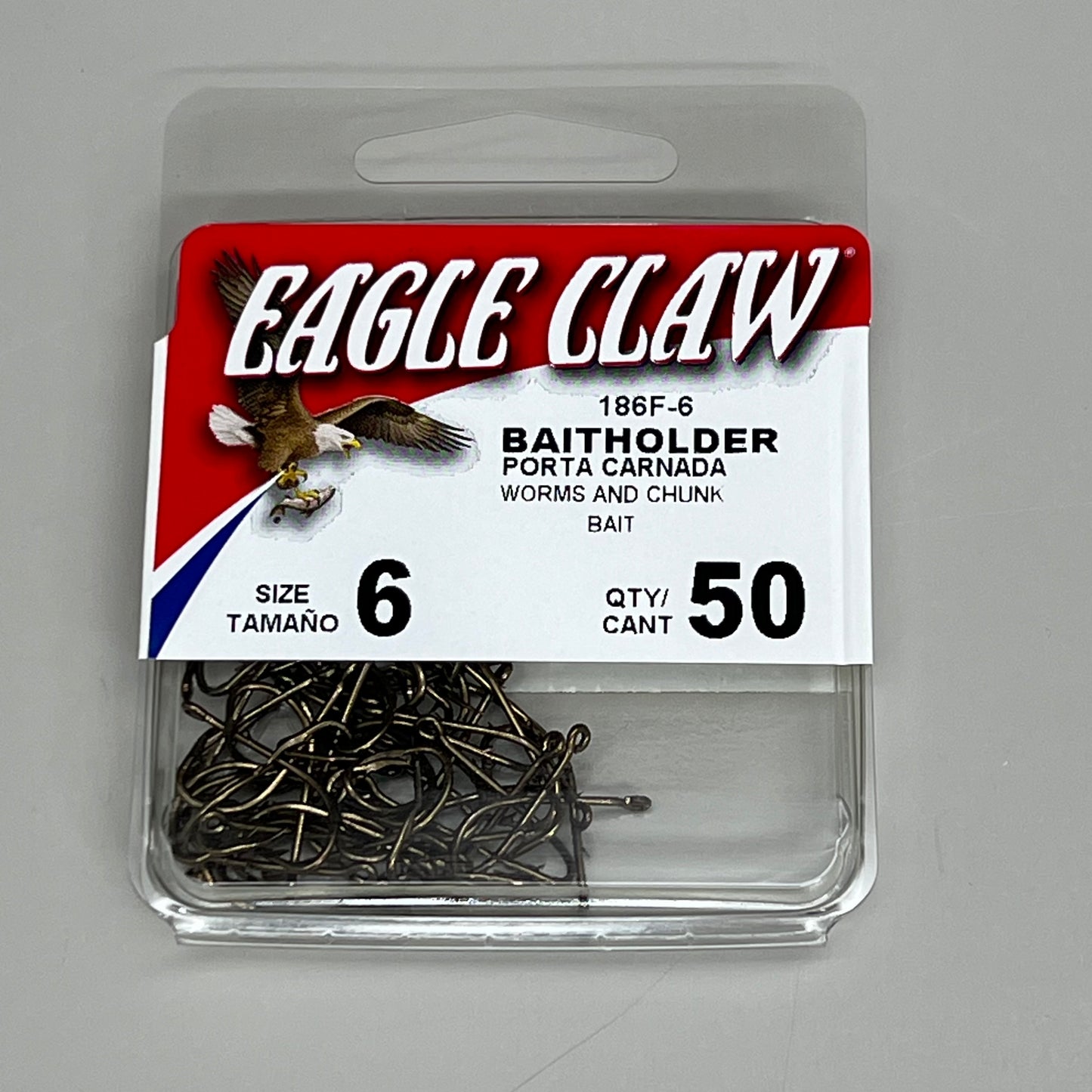 EAGLE CLAW Ultra Sharp Bait Holder for Worms & Chunk Bait Bronze #6 50pc 186F-6