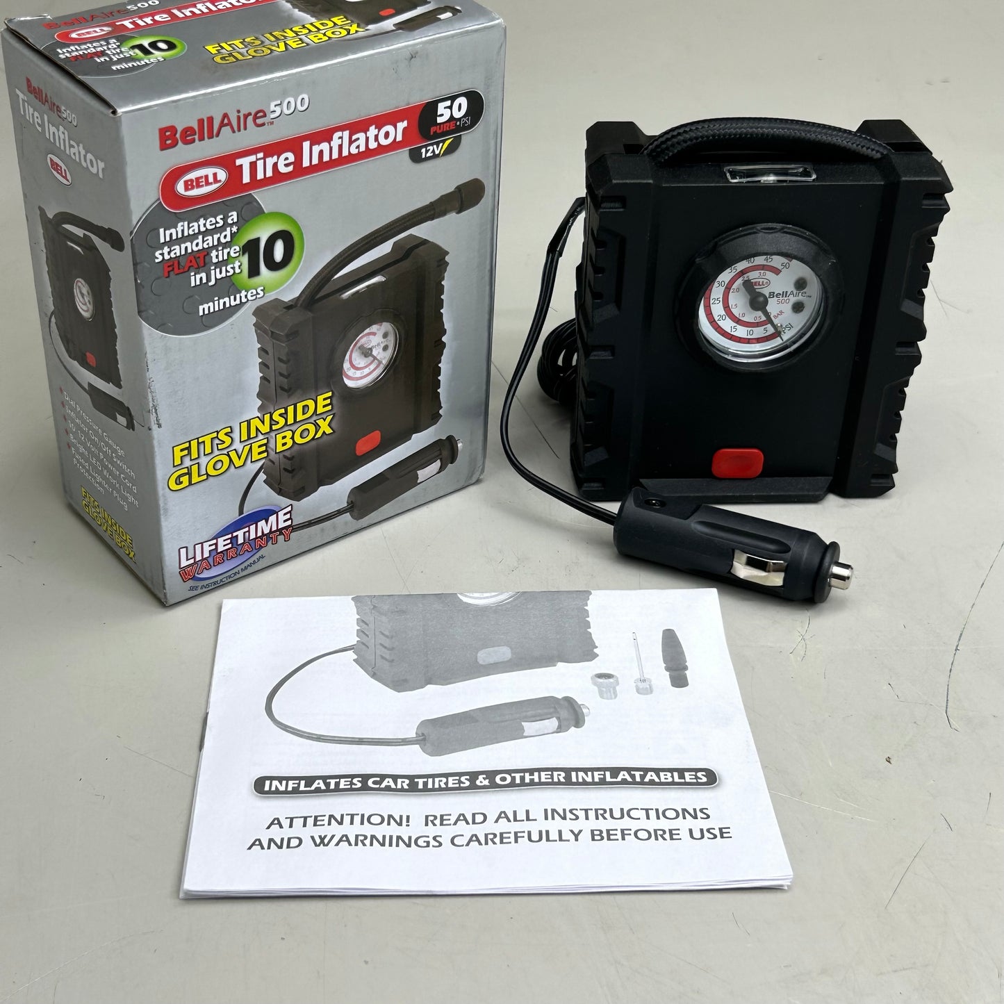 BELL AUTOMOTIVE Portable Dial Pressure Gauge Tire Inflator Black BELLAIR500