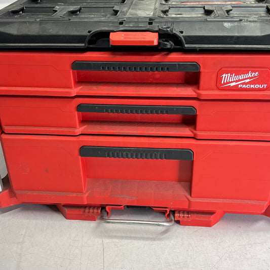 ZA@ MILWAUKEE Packout Modular 3-drawer Tool W/ Metal Reinforced Corner  Red/White |(Used)