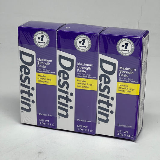 DESITIN (3 PACK) Maximum Strength Diaper Rash Paste 40% Zinc Oxide Skin Protectant 4 oz. BB 03/28