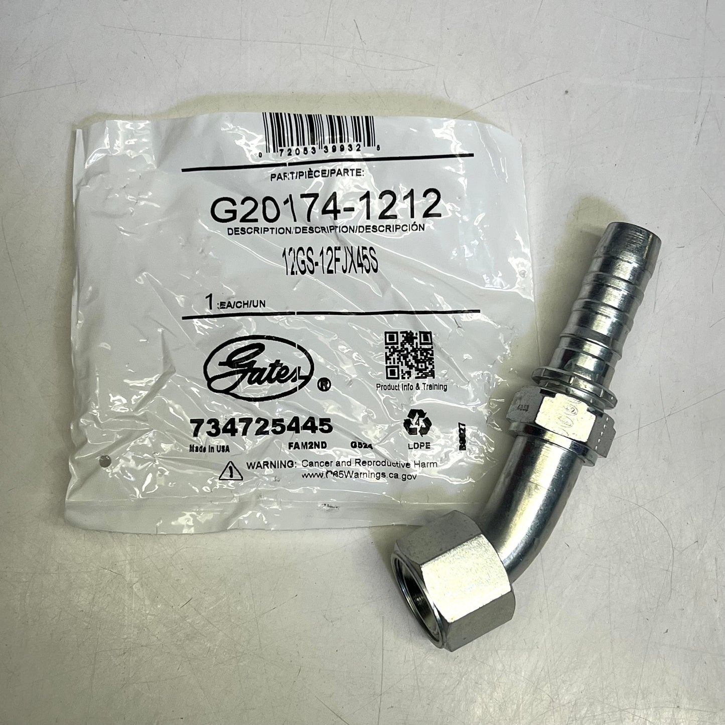 GATES Female Jic 37° Flare Swivel 45° Bent Tube Coupling 3/4"x5.12" G20174-12|12