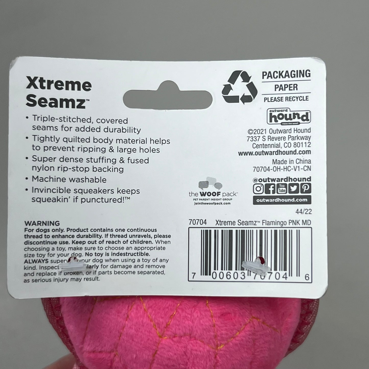 OUTWARD HOUND (2 PACK) Xtreme Seamz Flamingo Durable Dog Toy Pink Medium 70704