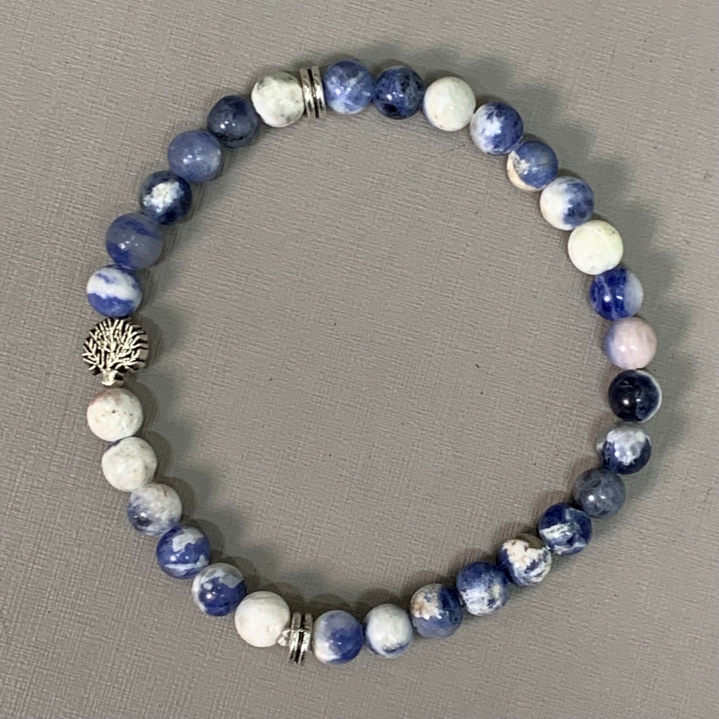 BEST WHOLESALE 12-PACK! Mini Blue Marbled Beaded Crystal Bracelets 3" Silver Tree