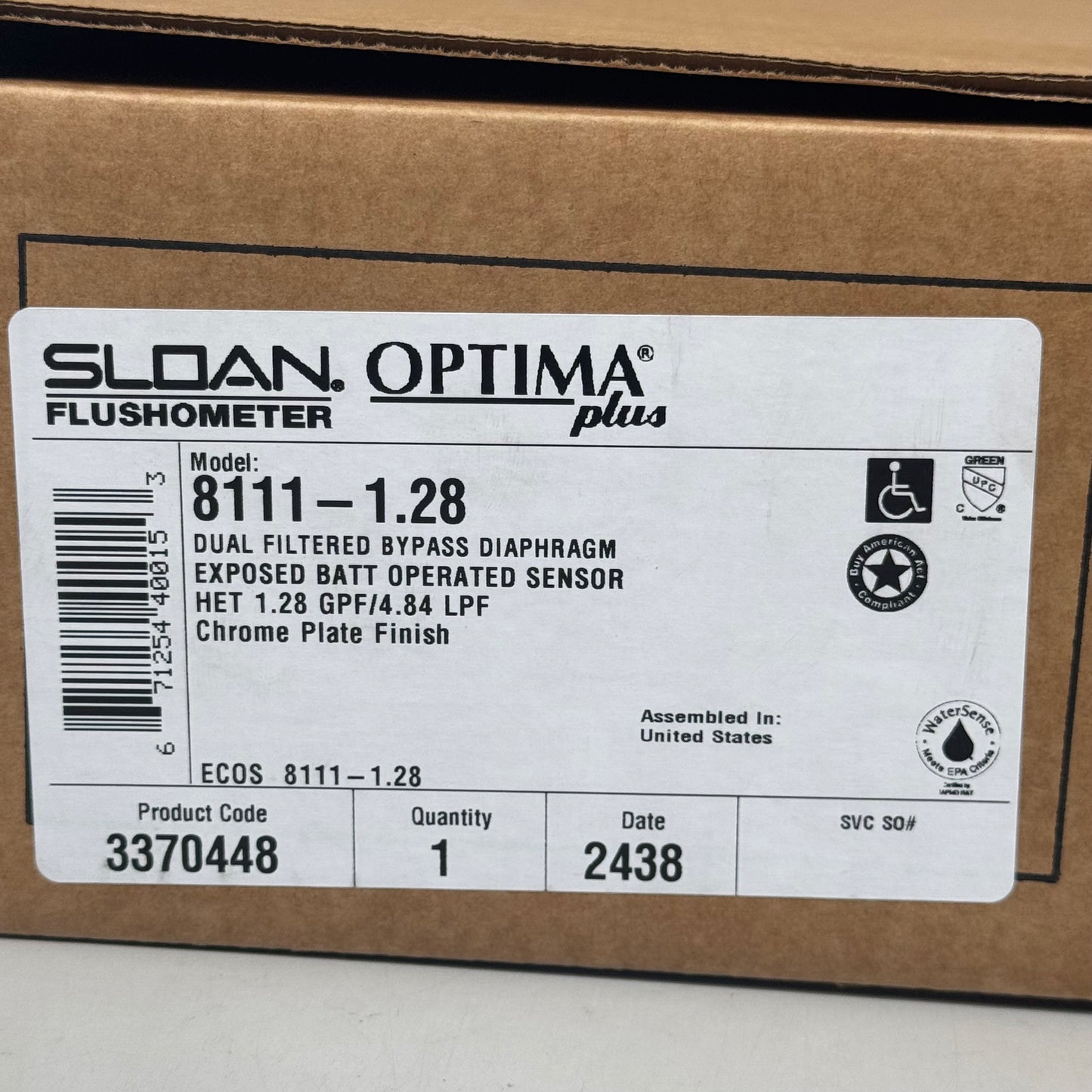 SLOAN G2 Optima Plus 8111 Exposed Sensor Water Closet Flushometer